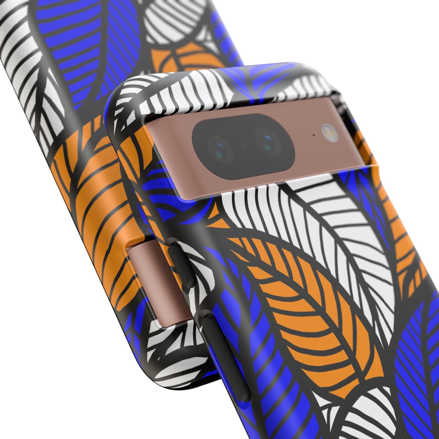 Blue Gold White  Leaf Ankara Google Pixel Tough Cases | African Google Pixel Case | Afrocentric Google Pixel Case