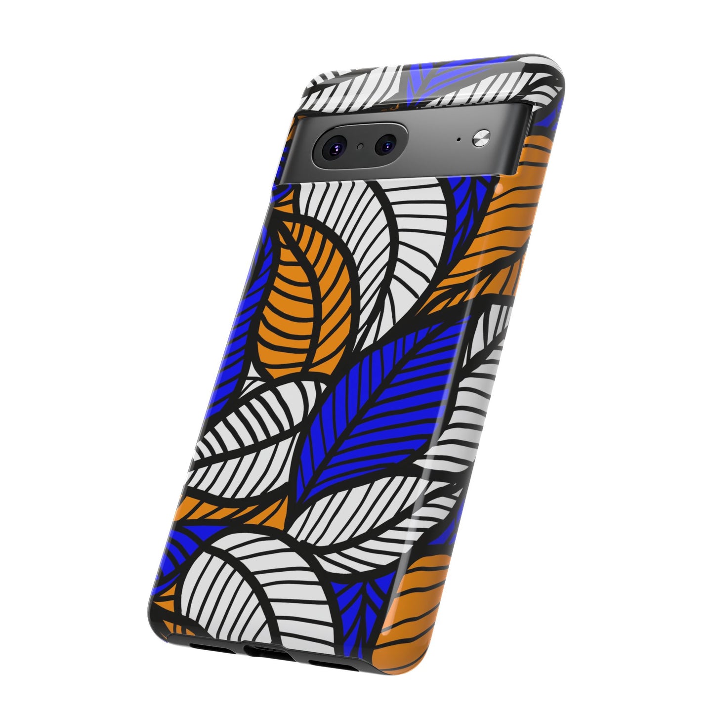 Blue Gold White  Leaf Ankara Google Pixel Tough Cases | African Google Pixel Case | Afrocentric Google Pixel Case
