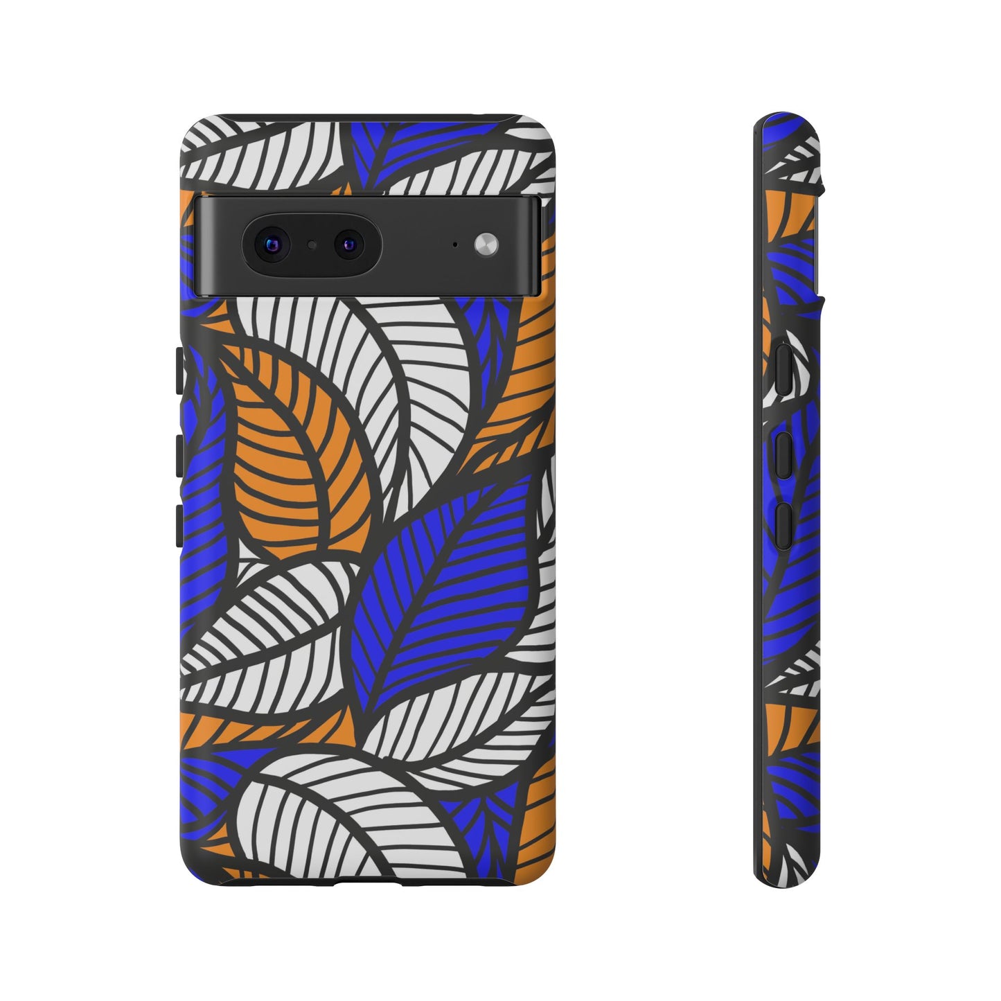 Blue Gold White  Leaf Ankara Google Pixel Tough Cases | African Google Pixel Case | Afrocentric Google Pixel Case