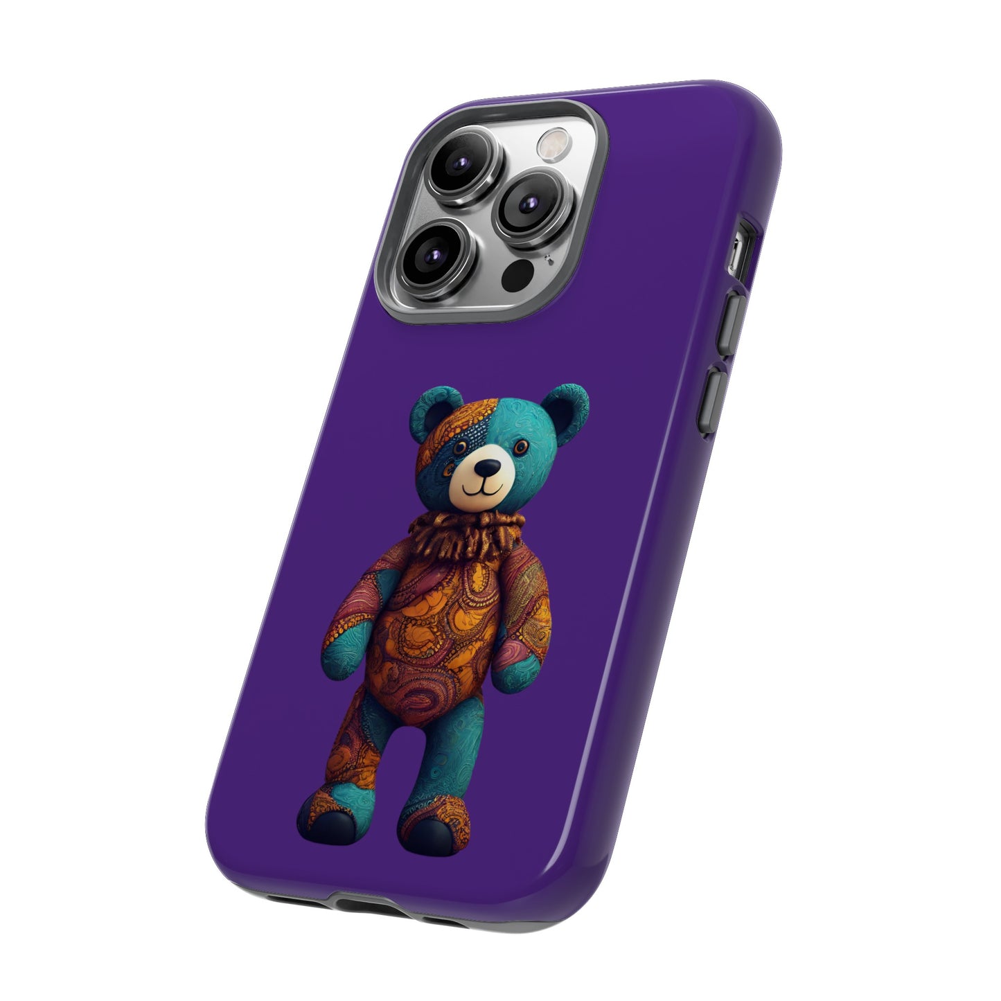 Purple and Blue Bear iPhone Tough Cases | Ankara Bear iPhone Case | Afrocentric iPhone Case