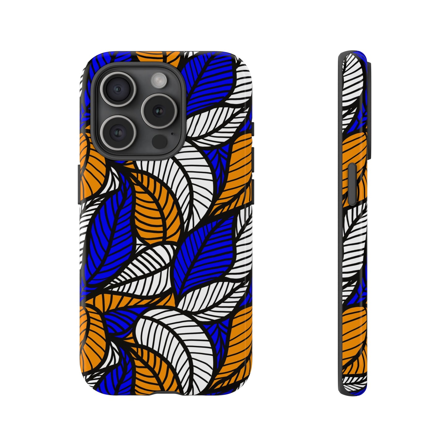 Blue Gold White Ankara Leaf iPhone Tough Cases | African iPhone Case | Afrocentric iPhone Case