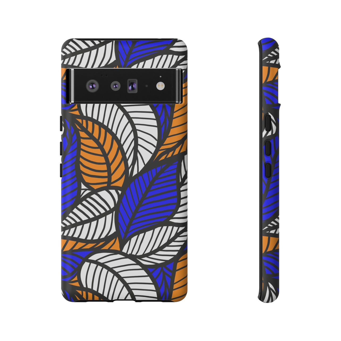 Blue Gold White  Leaf Ankara Google Pixel Tough Cases | African Google Pixel Case | Afrocentric Google Pixel Case