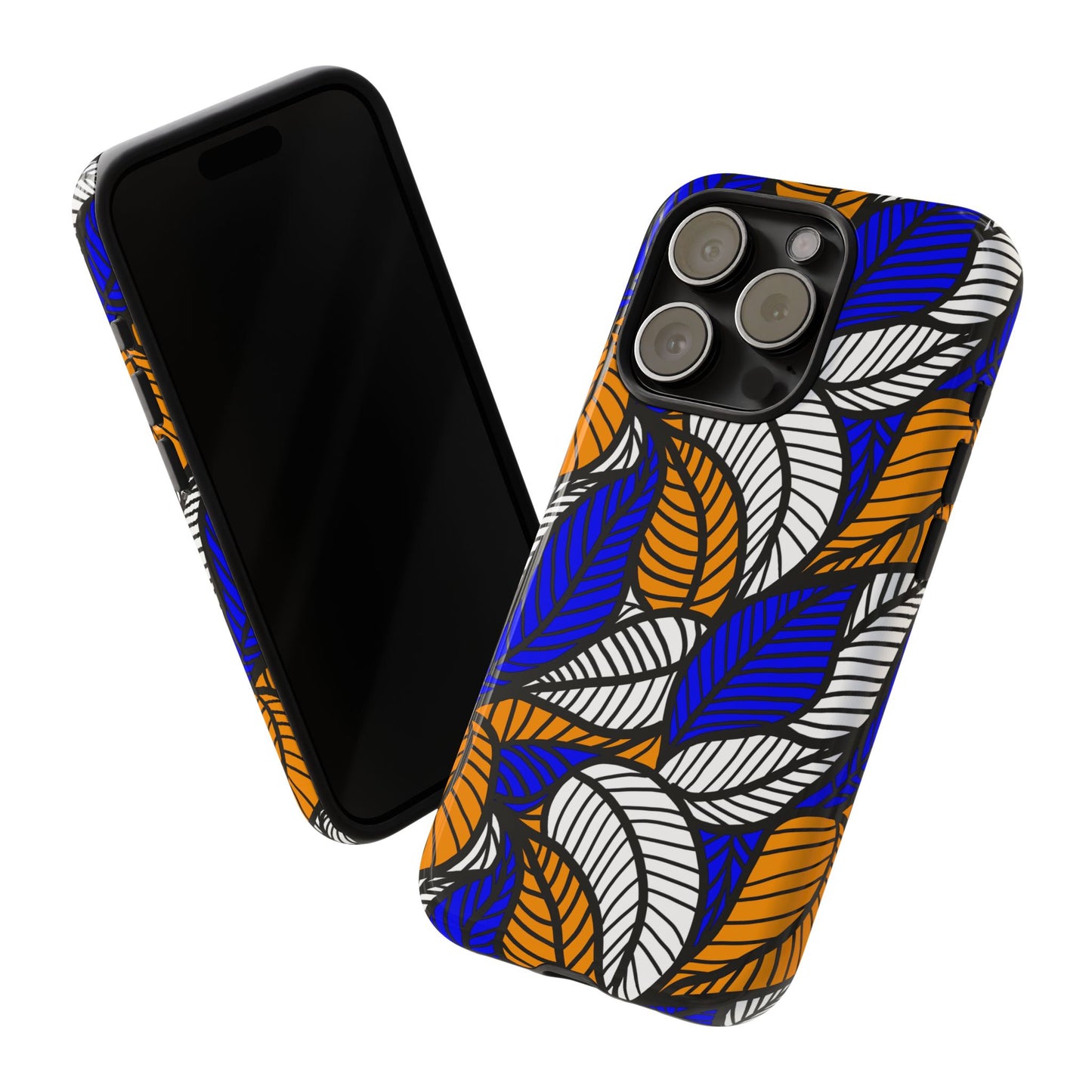 Blue Gold White Ankara Leaf iPhone Tough Cases | African iPhone Case | Afrocentric iPhone Case