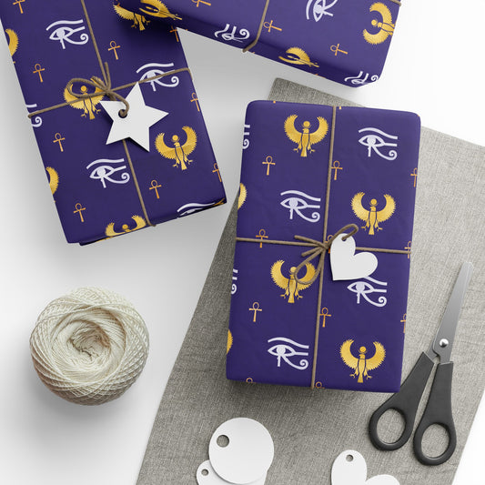 Blue Egyptian Wrapping Papers | Ankh Wrapping Paper | Afrocentric Wrapping Paper | Eye of Horus Craft Paper