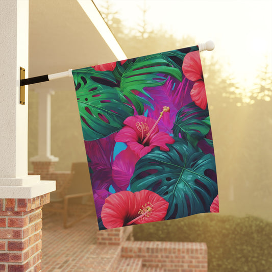 Monstera Hibiscus Home Flag | House Banner | Black Gifts | Yard Gifts | Yard Flag | Adinkra Banner