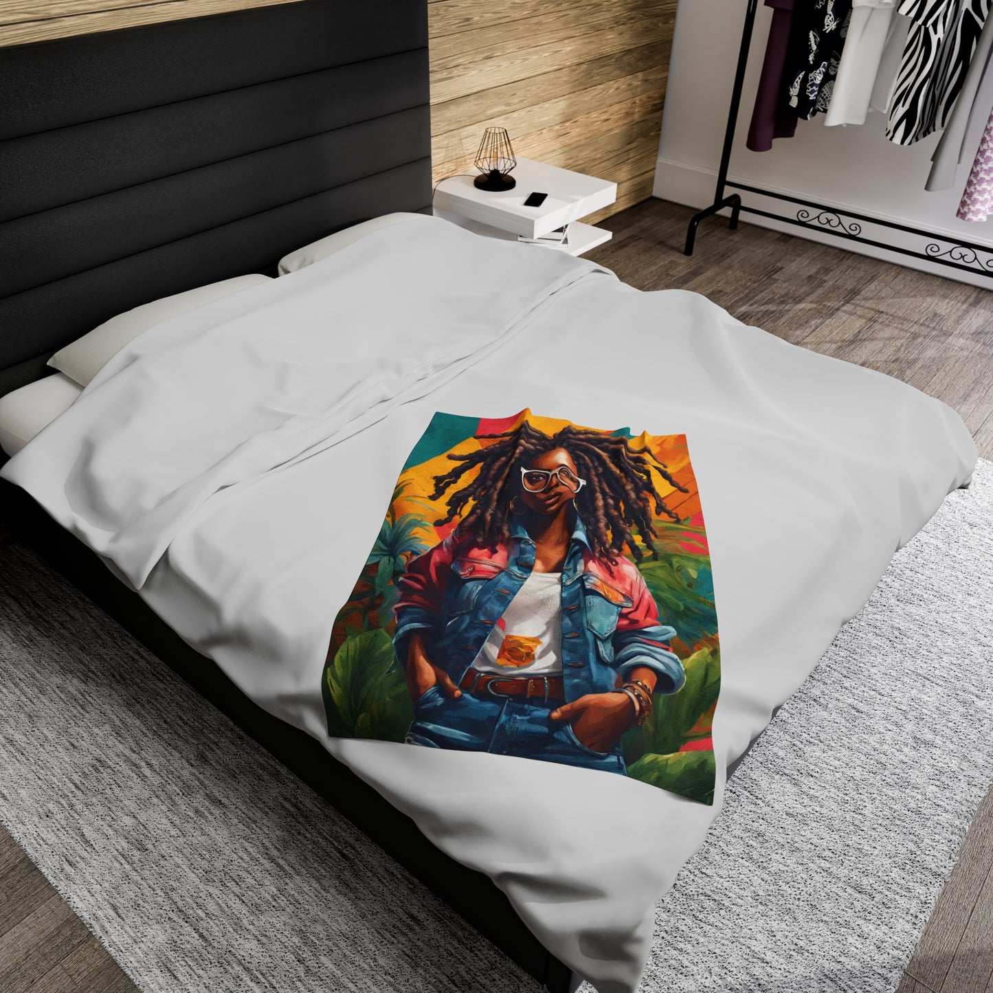 Loc'd Queen with glasses Velveteen Plush Blanket