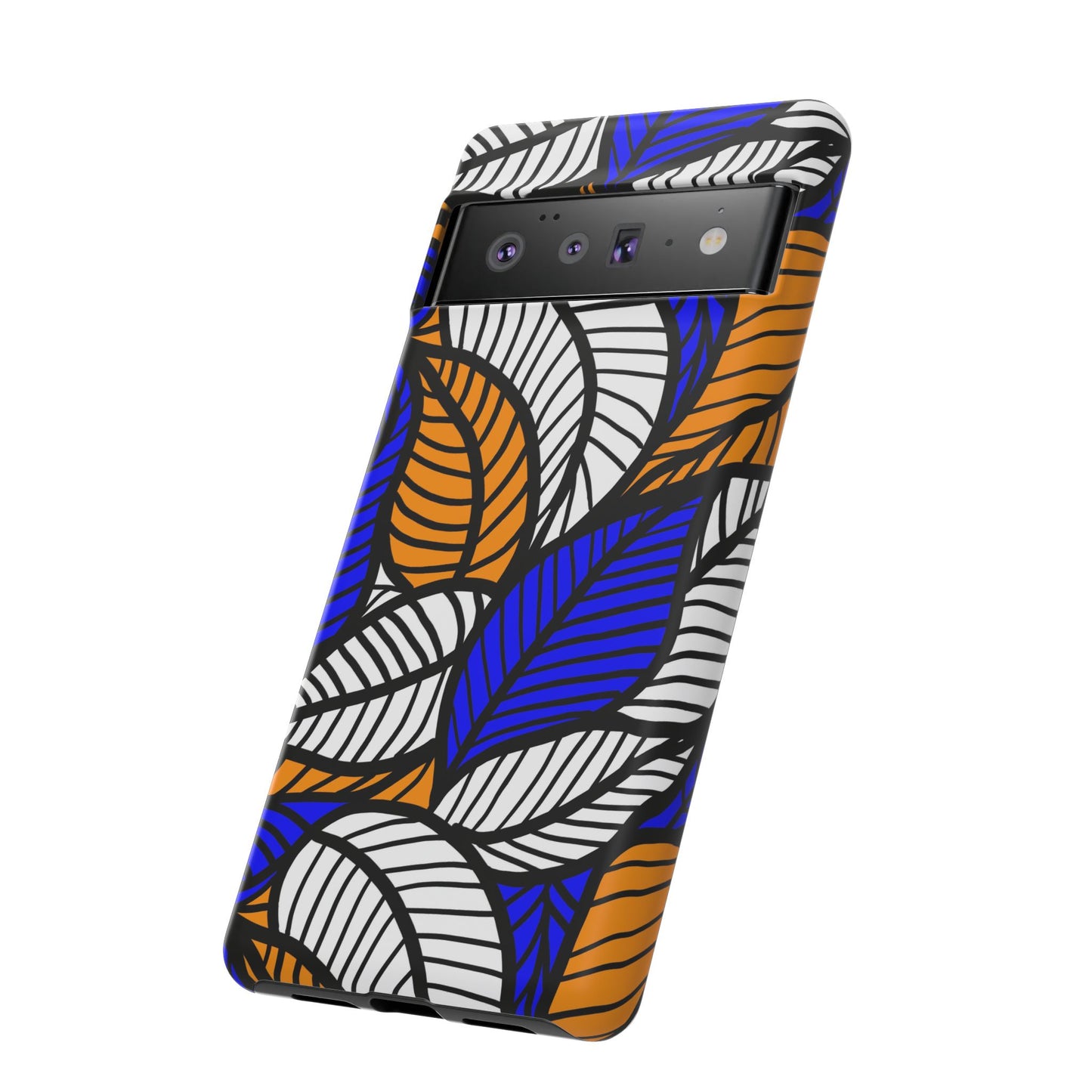 Blue Gold White  Leaf Ankara Google Pixel Tough Cases | African Google Pixel Case | Afrocentric Google Pixel Case