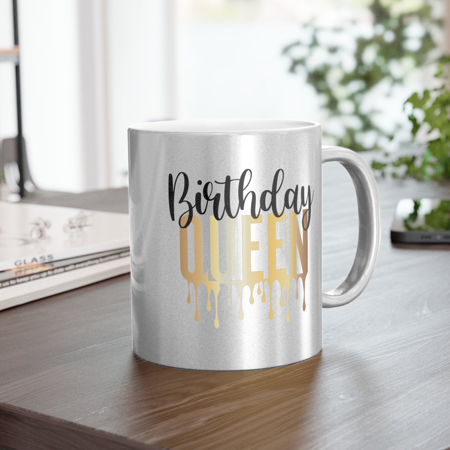 Personalized Birthday Queen Silver Metallic Mug | Birthday Gift