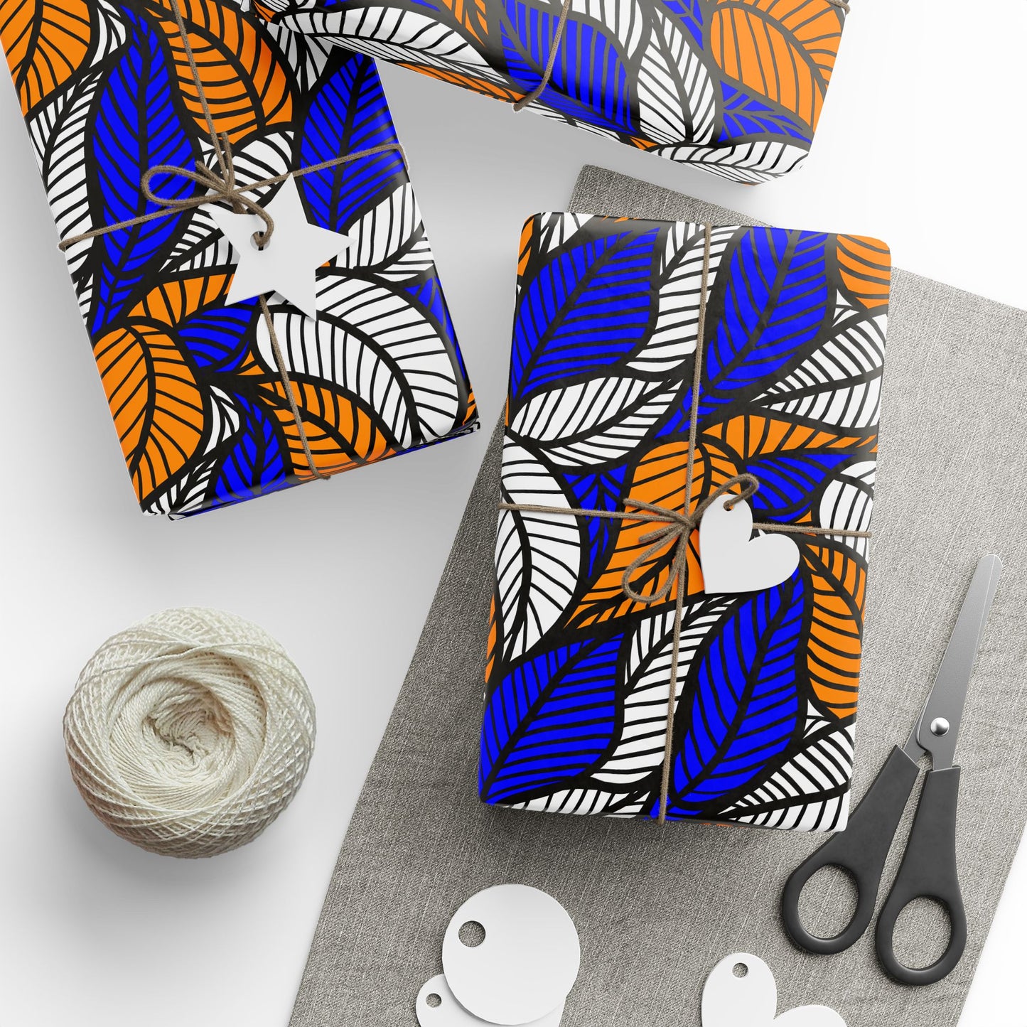 Blue Leaf Ankara Wrapping Papers | African Wrapping Paper | Afrocentric Wrapping Paper