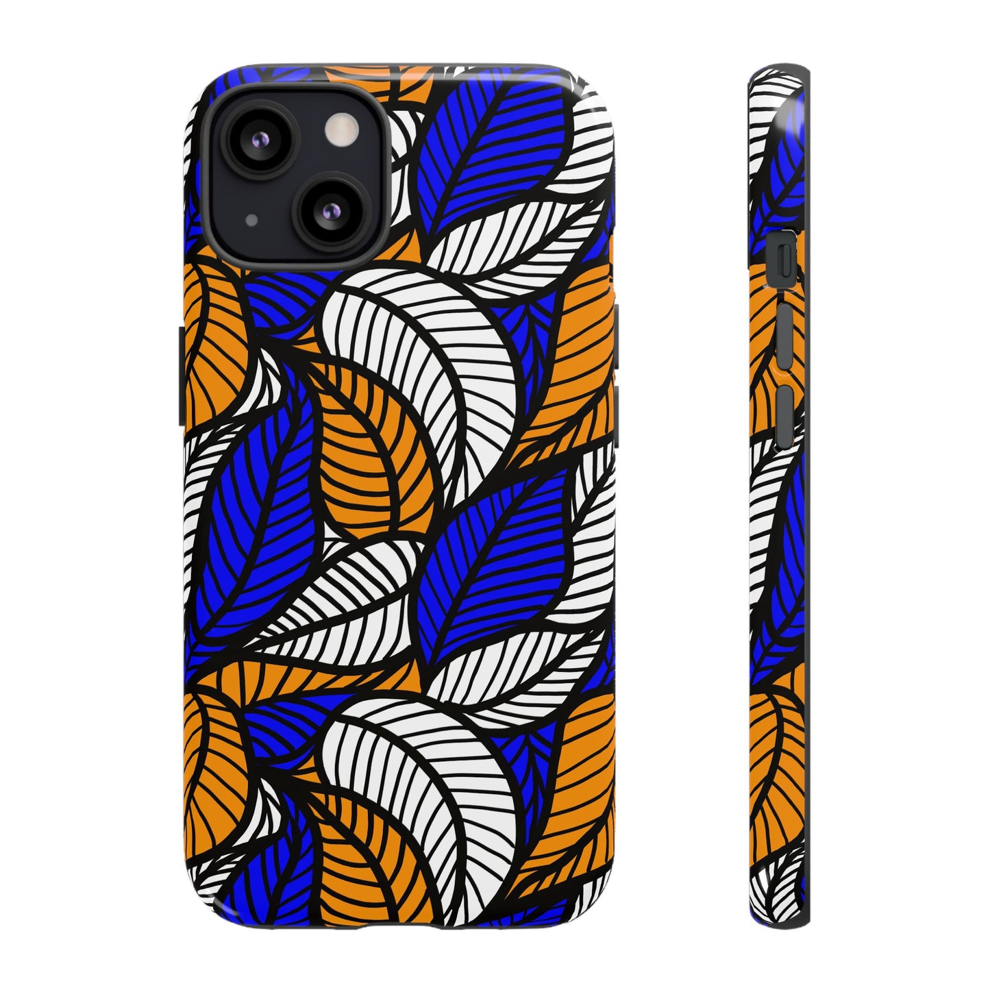Blue Gold White Ankara Leaf iPhone Tough Cases | African iPhone Case | Afrocentric iPhone Case
