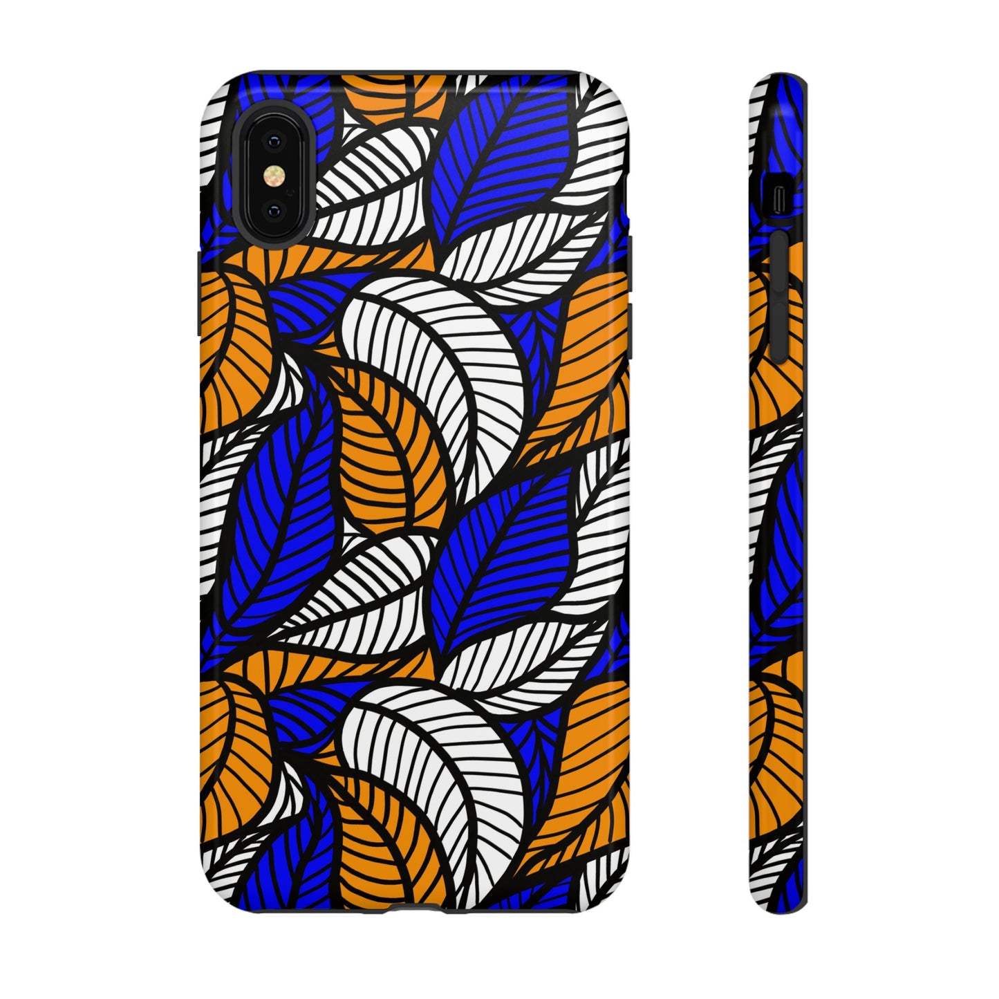 Blue Gold White Ankara Leaf iPhone Tough Cases | African iPhone Case | Afrocentric iPhone Case