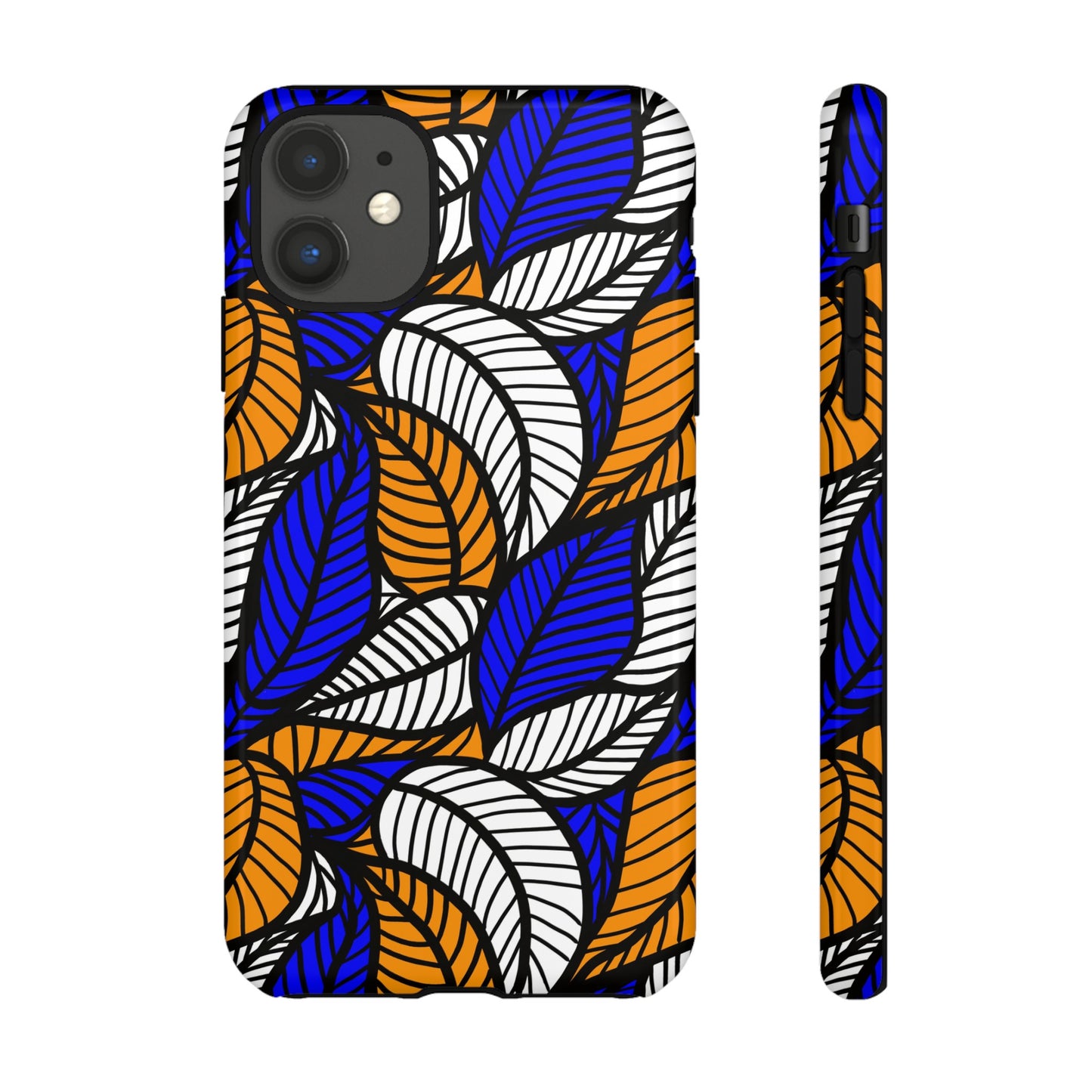 Blue Gold White Ankara Leaf iPhone Tough Cases | African iPhone Case | Afrocentric iPhone Case