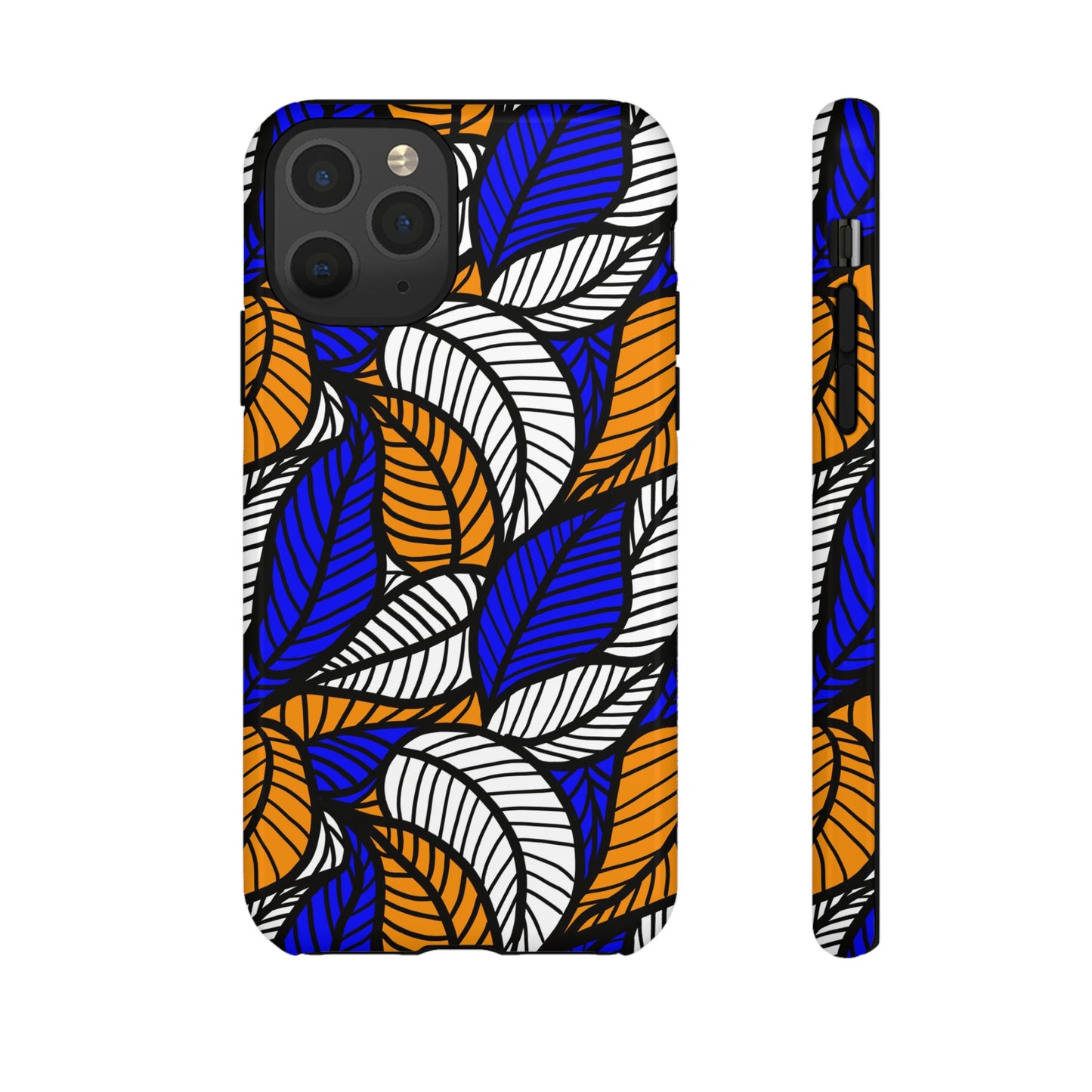 Blue Gold White Ankara Leaf iPhone Tough Cases | African iPhone Case | Afrocentric iPhone Case