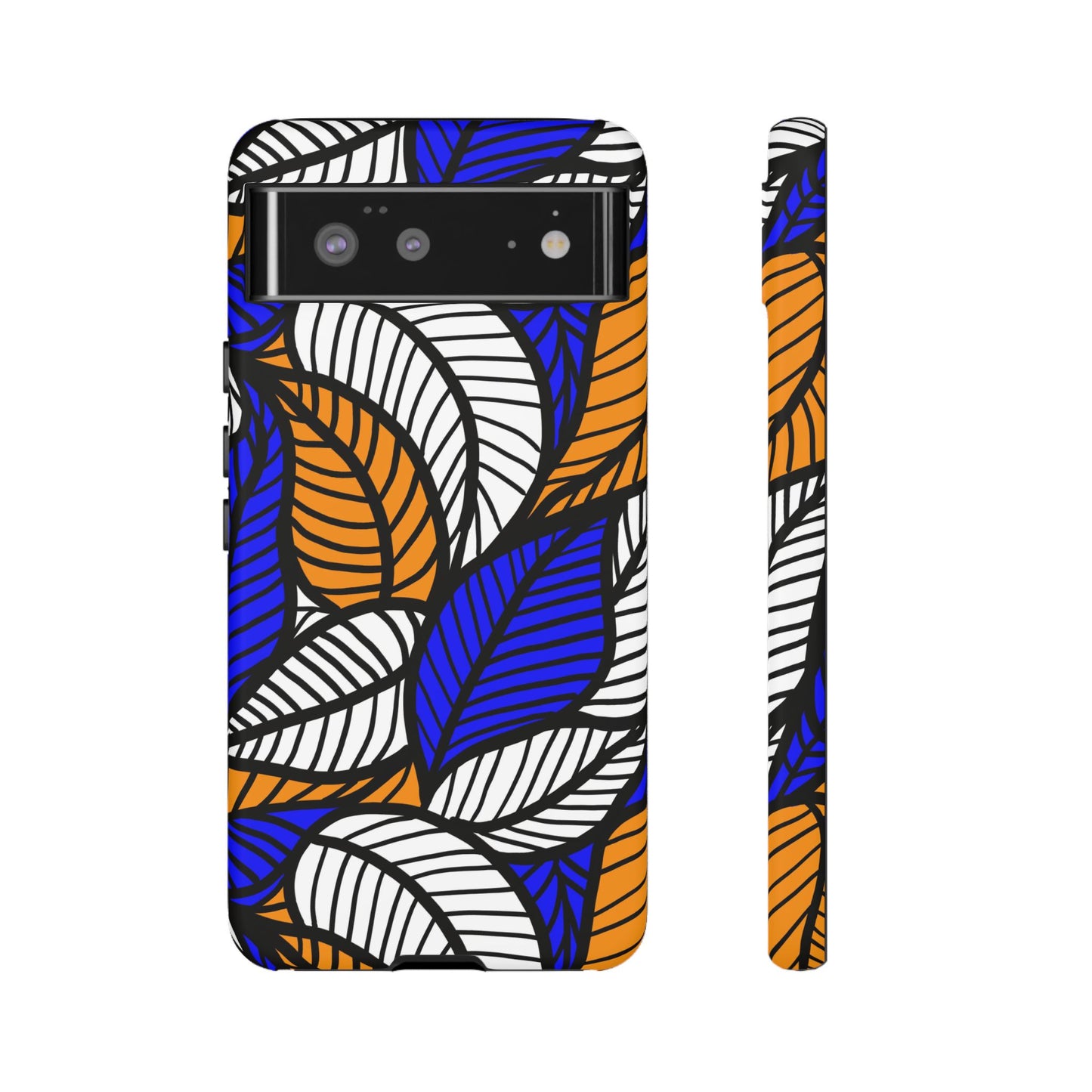 Blue Gold White  Leaf Ankara Google Pixel Tough Cases | African Google Pixel Case | Afrocentric Google Pixel Case
