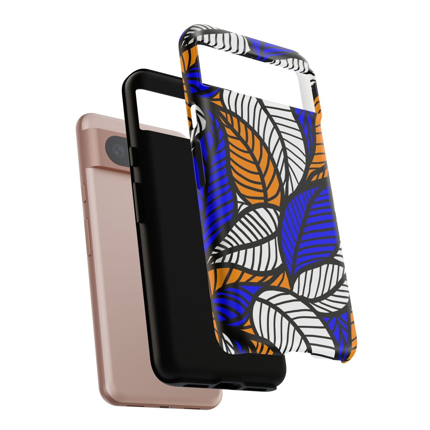 Blue Gold White  Leaf Ankara Google Pixel Tough Cases | African Google Pixel Case | Afrocentric Google Pixel Case