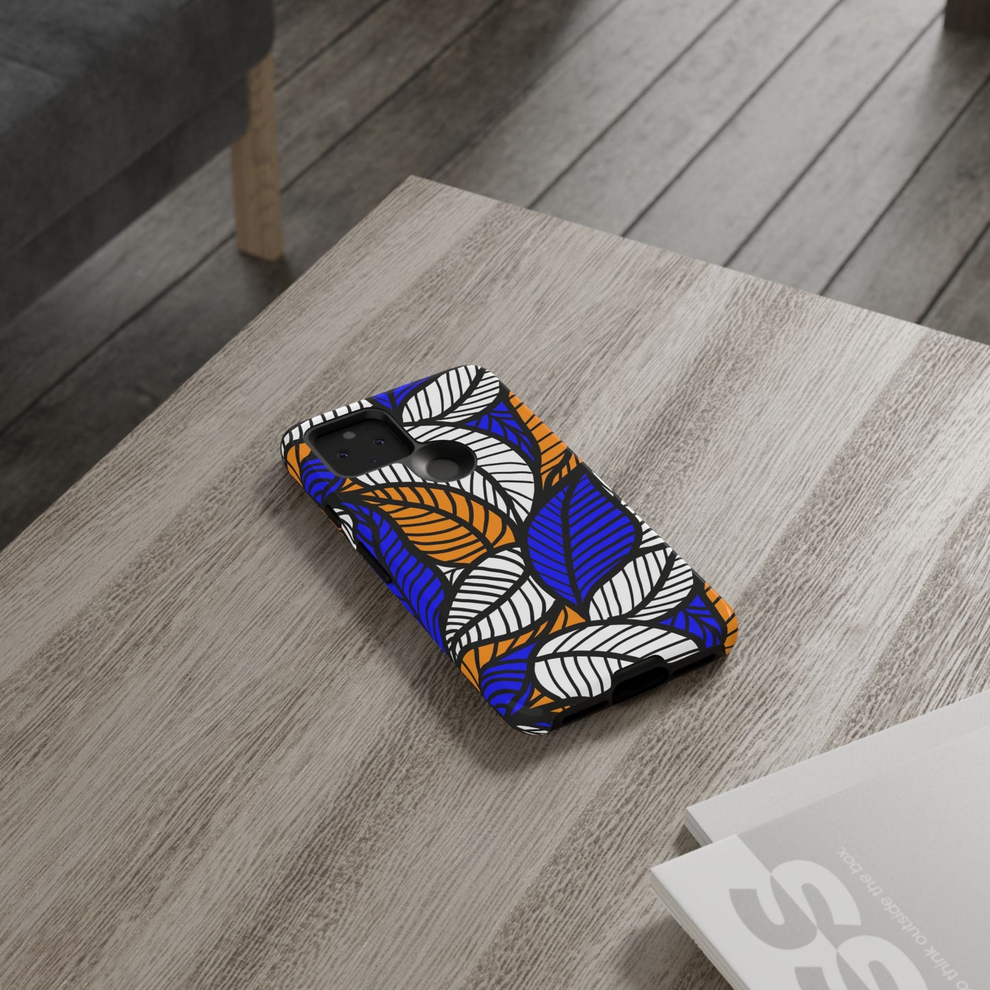 Blue Gold White  Leaf Ankara Google Pixel Tough Cases | African Google Pixel Case | Afrocentric Google Pixel Case