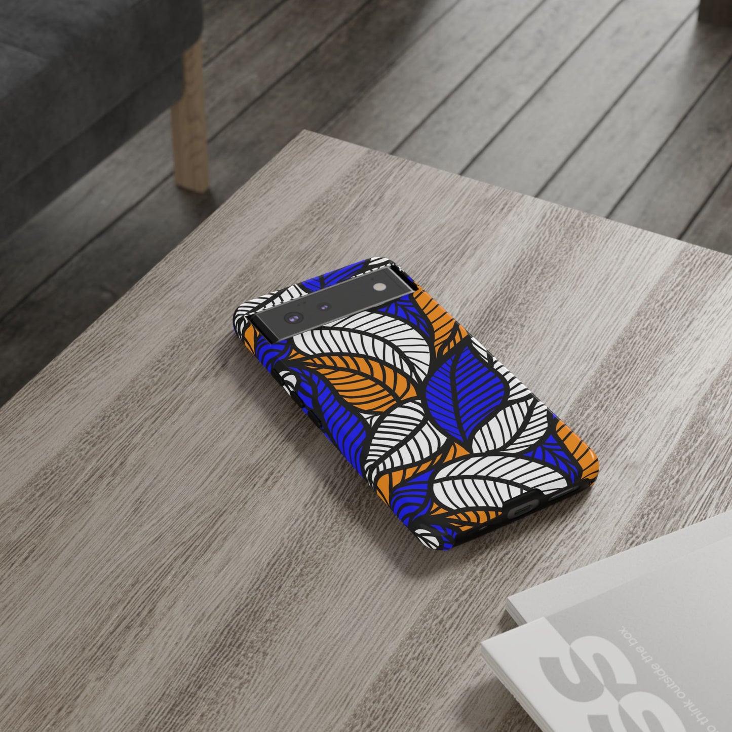 Blue Gold White  Leaf Ankara Google Pixel Tough Cases | African Google Pixel Case | Afrocentric Google Pixel Case