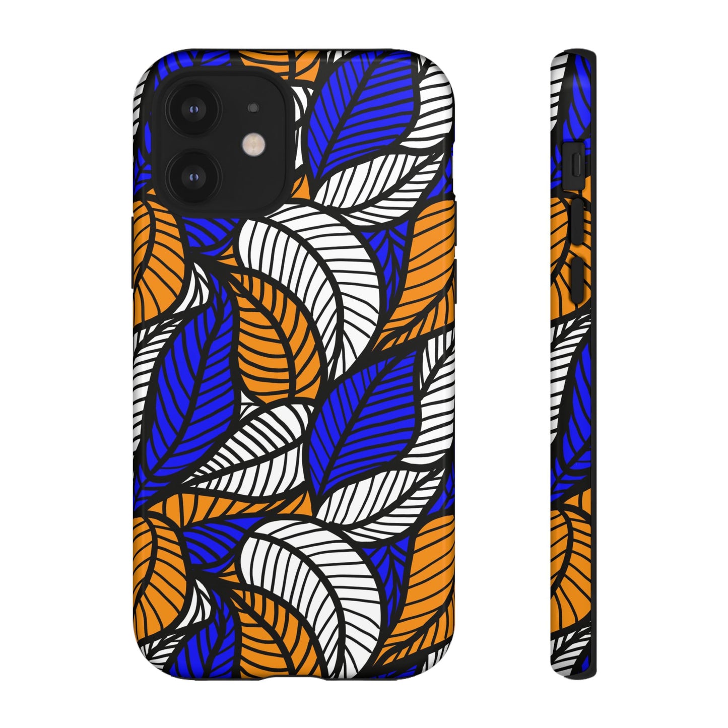 Blue Gold White Ankara Leaf iPhone Tough Cases | African iPhone Case | Afrocentric iPhone Case