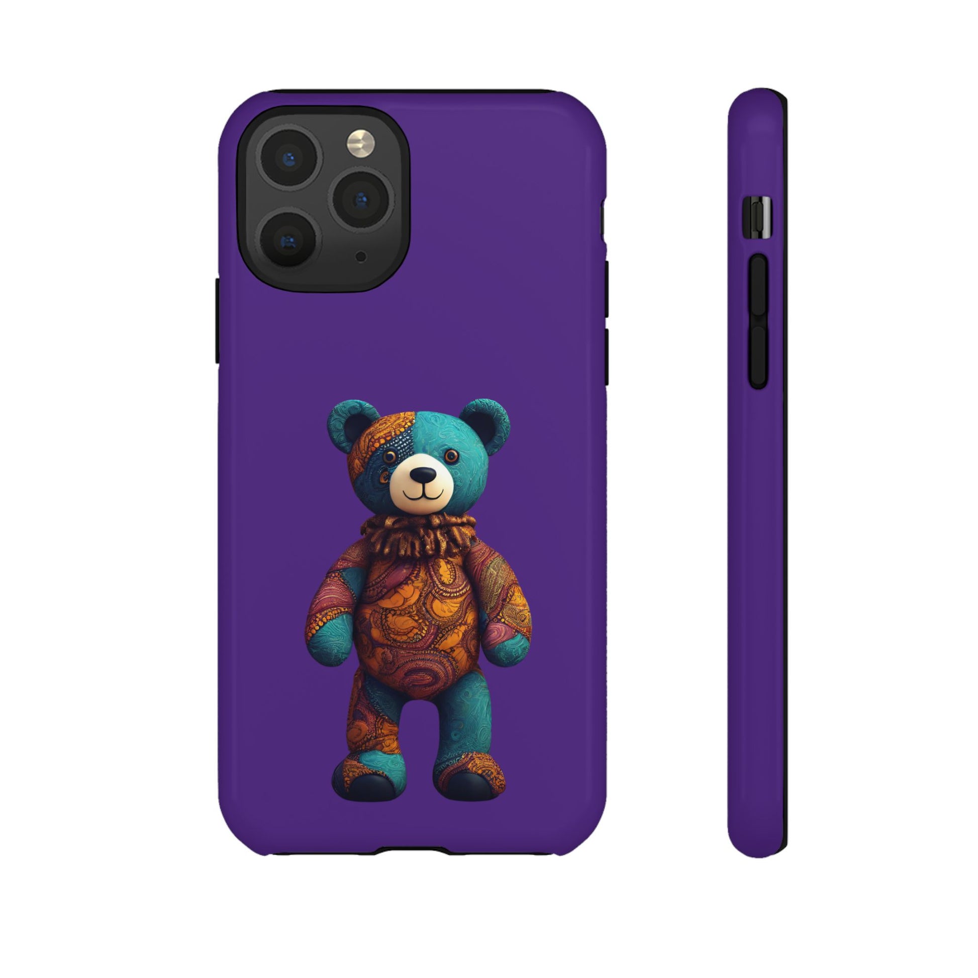 Purple and Blue Bear iPhone Tough Cases | Ankara Bear iPhone Case | Afrocentric iPhone Case