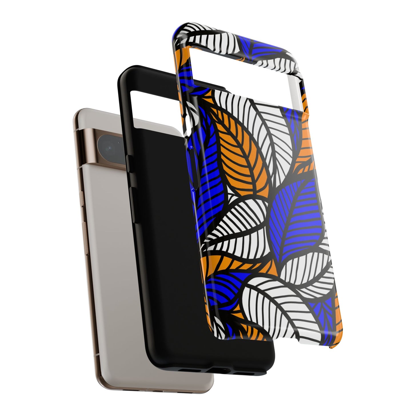 Blue Gold White  Leaf Ankara Google Pixel Tough Cases | African Google Pixel Case | Afrocentric Google Pixel Case