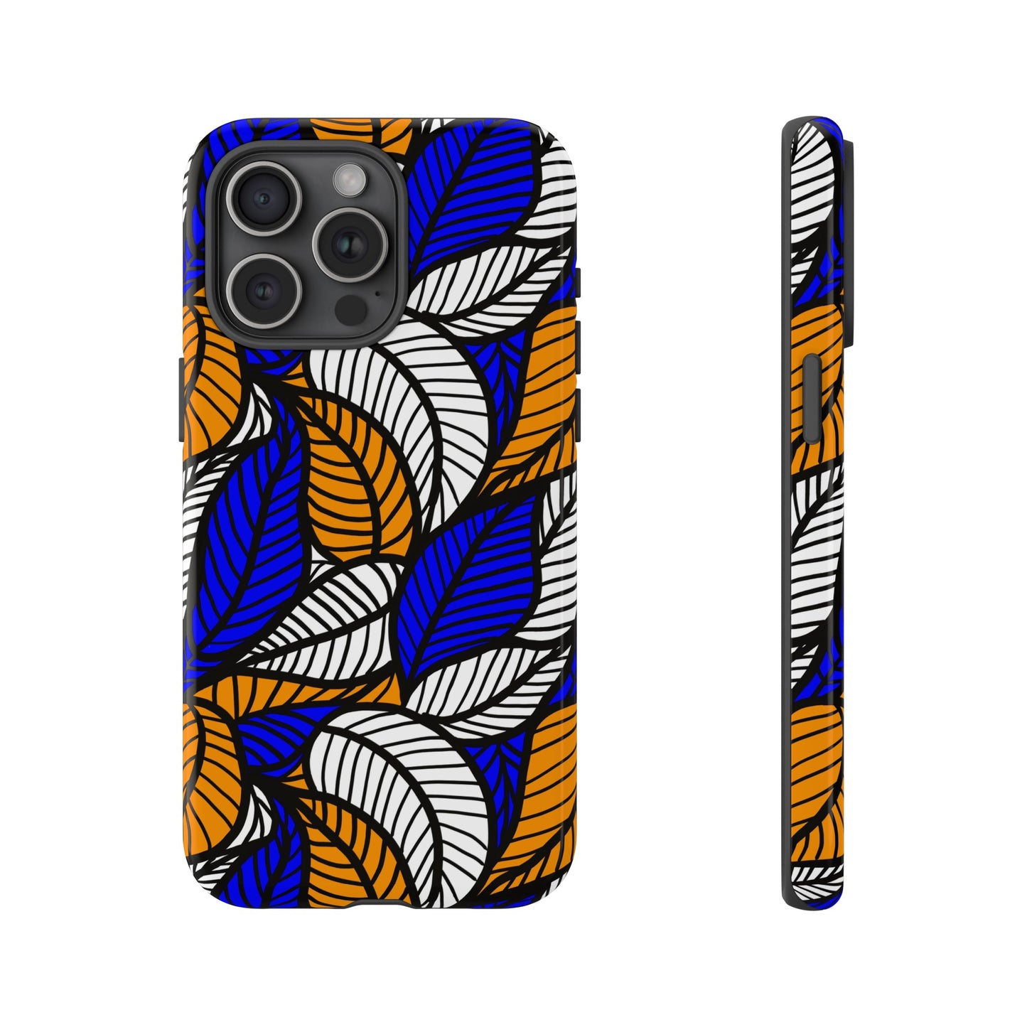Blue Gold White Ankara Leaf iPhone Tough Cases | African iPhone Case | Afrocentric iPhone Case