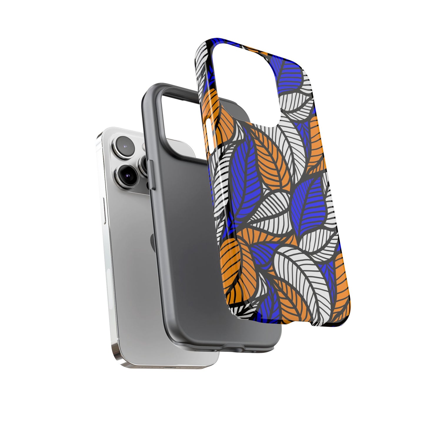 Blue Gold White Ankara Leaf iPhone Tough Cases | African iPhone Case | Afrocentric iPhone Case