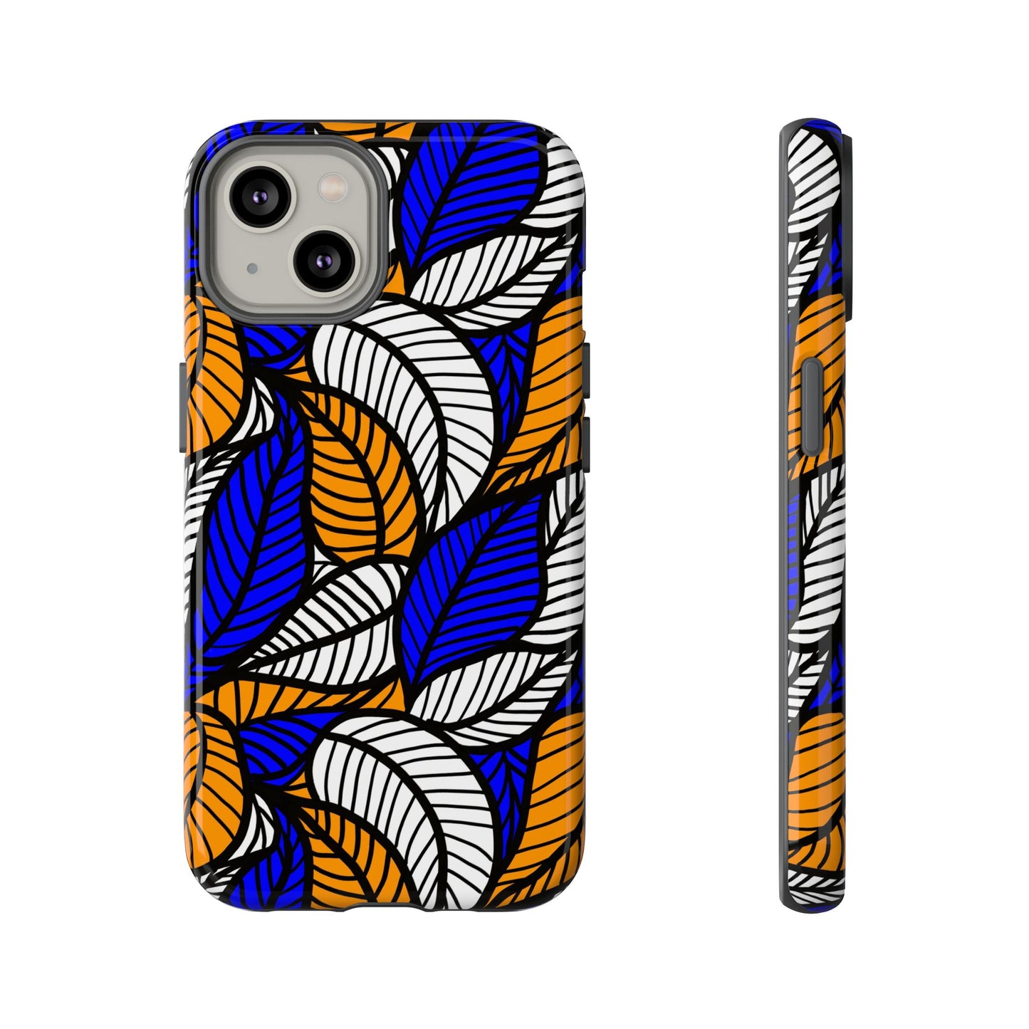 Blue Gold White Ankara Leaf iPhone Tough Cases | African iPhone Case | Afrocentric iPhone Case