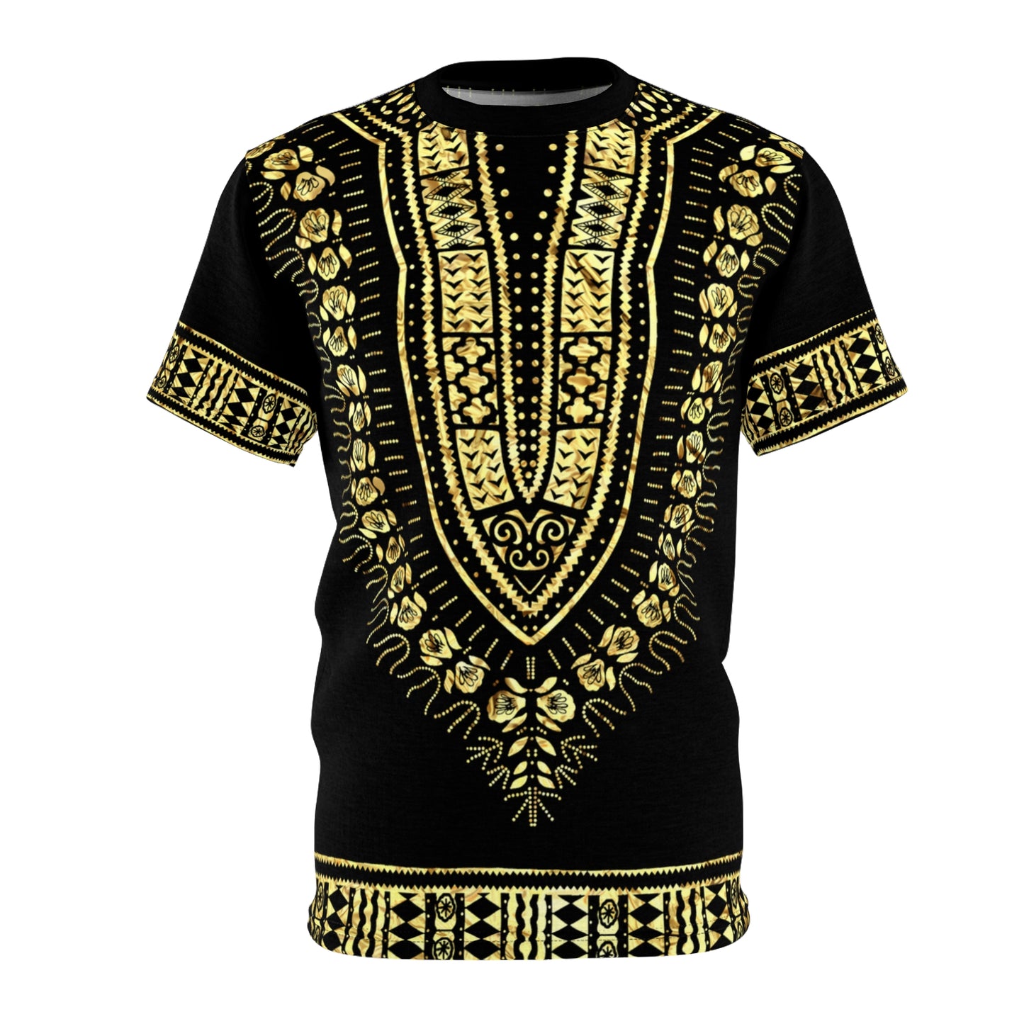 Dashiki Tee, African Print Shirt, Unisex Tee, Black and Gold Shirt, Ethnic Clothing, Cut and Sew T-Shirt