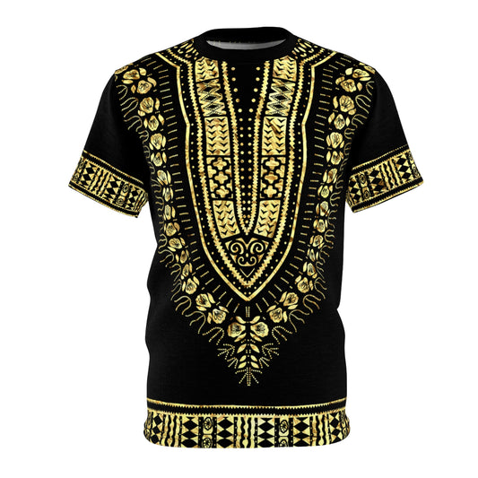 Dashiki Tee, African Print Shirt, Unisex Tee, Black and Gold Shirt, Ethnic Clothing, Cut and Sew T-Shirt