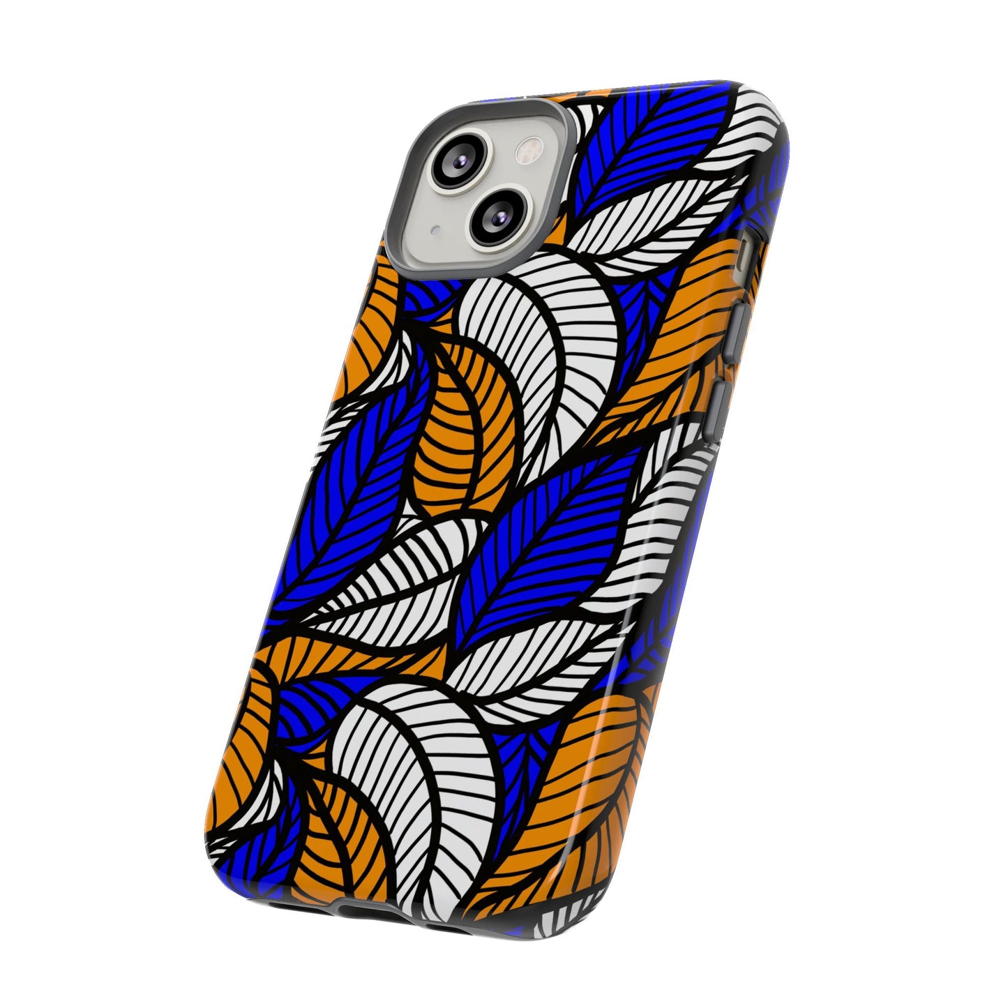 Blue Gold White Ankara Leaf iPhone Tough Cases | African iPhone Case | Afrocentric iPhone Case