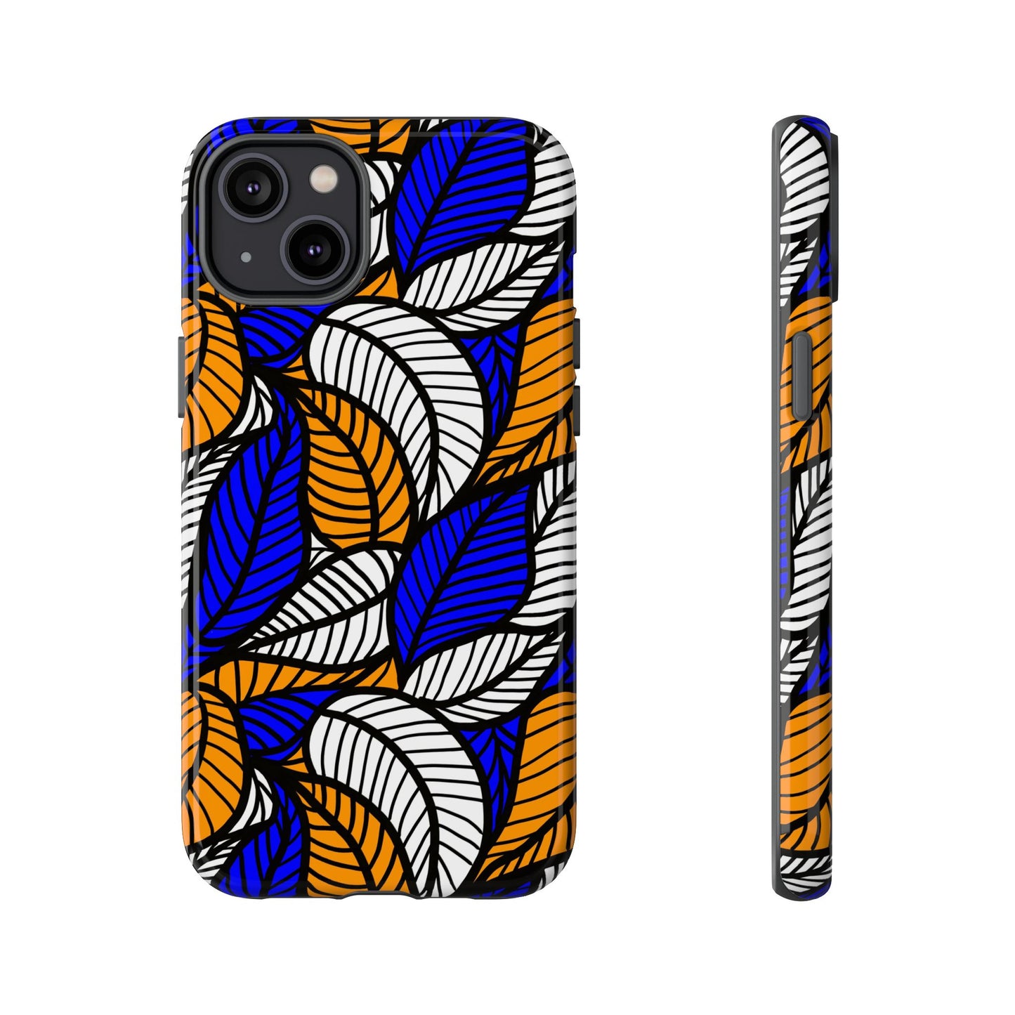 Blue Gold White Ankara Leaf iPhone Tough Cases | African iPhone Case | Afrocentric iPhone Case