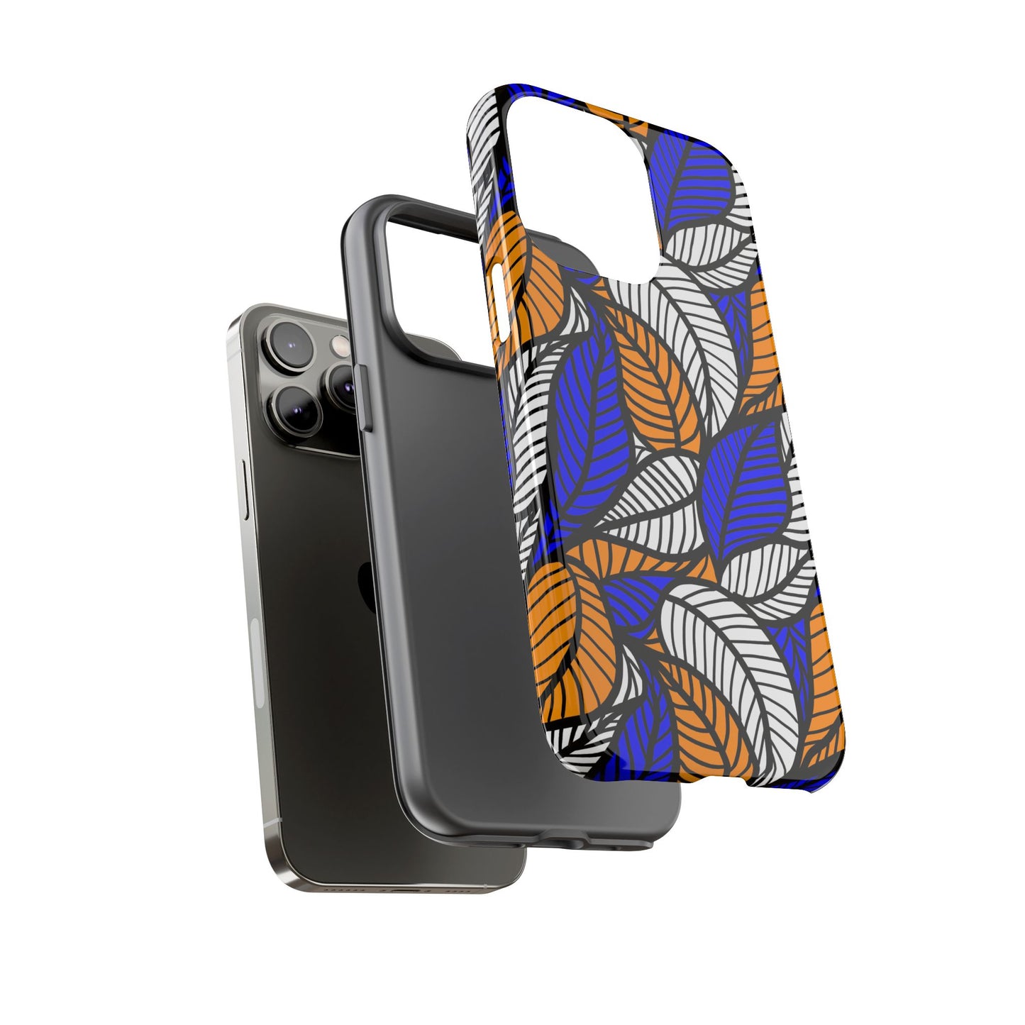 Blue Gold White Ankara Leaf iPhone Tough Cases | African iPhone Case | Afrocentric iPhone Case