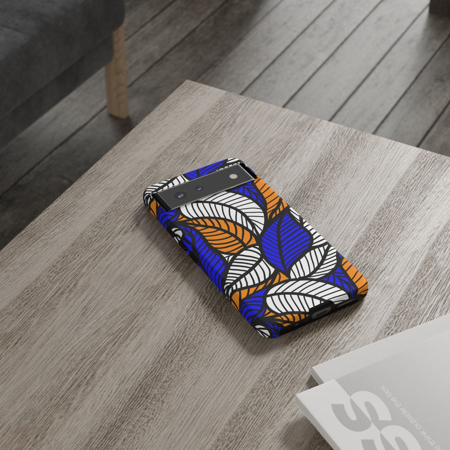 Blue Gold White  Leaf Ankara Google Pixel Tough Cases | African Google Pixel Case | Afrocentric Google Pixel Case