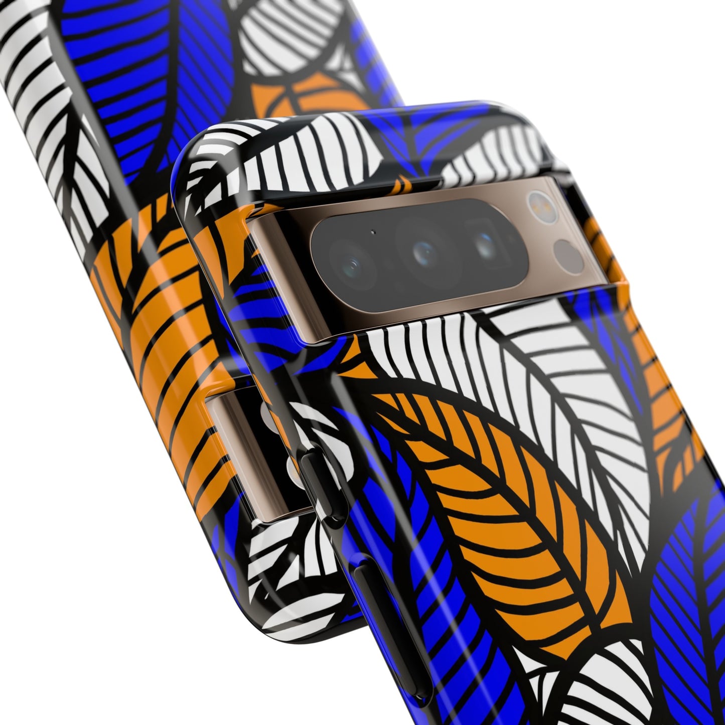 Blue Gold White  Leaf Ankara Google Pixel Tough Cases | African Google Pixel Case | Afrocentric Google Pixel Case