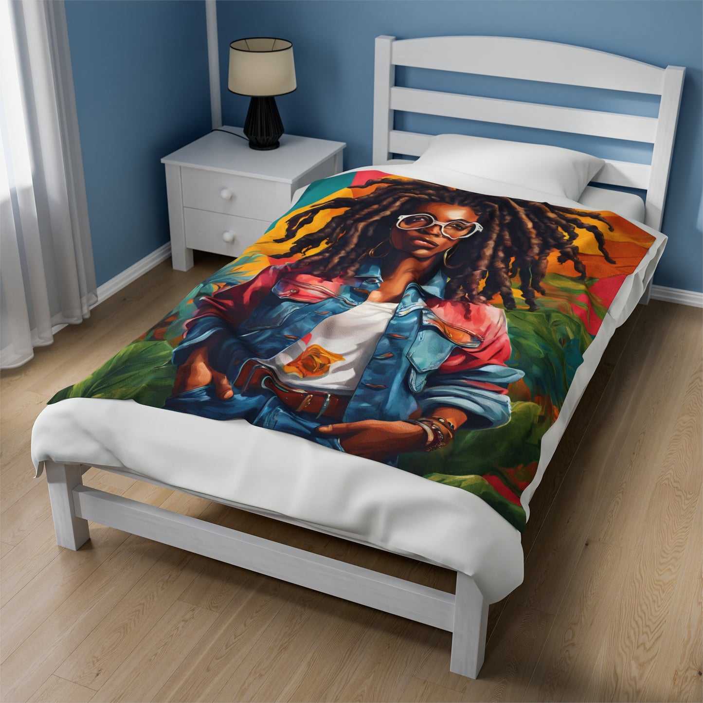 Loc'd Queen with glasses Velveteen Plush Blanket