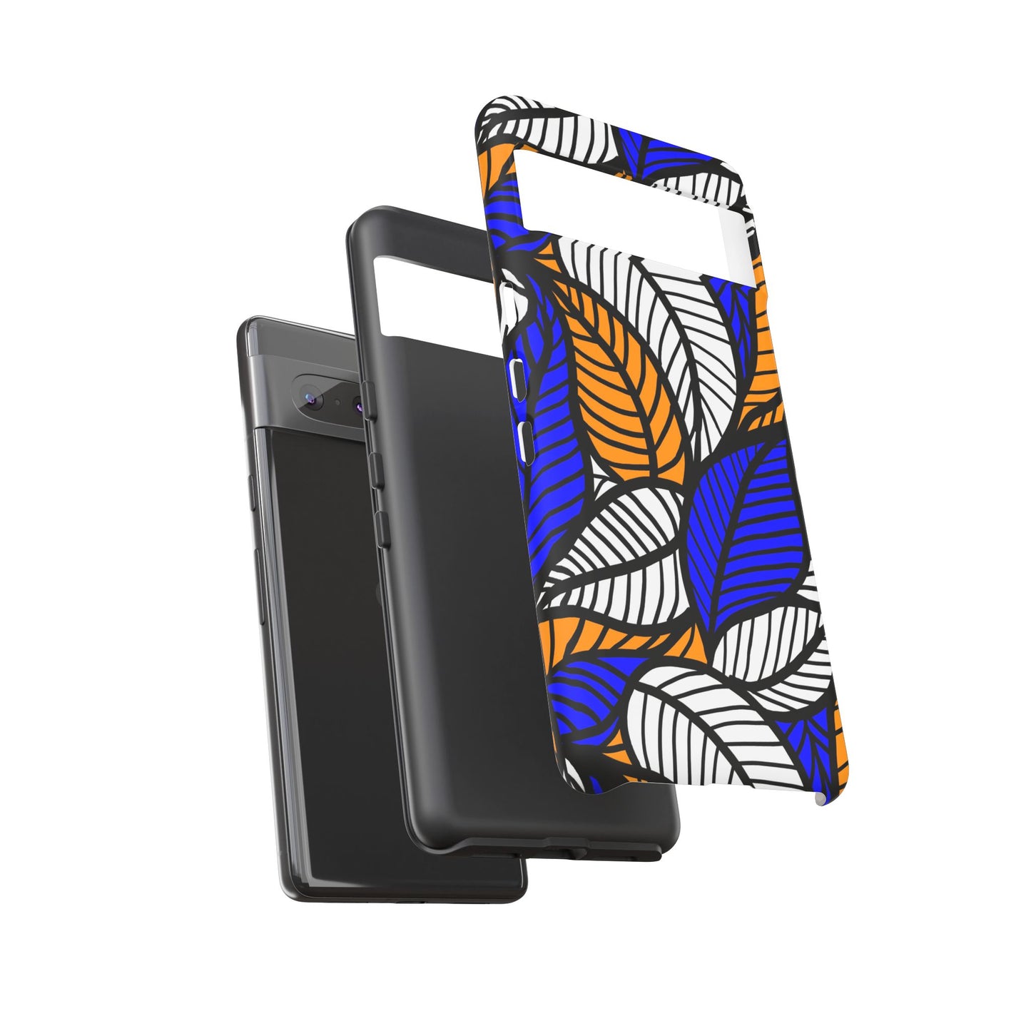 Blue Gold White  Leaf Ankara Google Pixel Tough Cases | African Google Pixel Case | Afrocentric Google Pixel Case