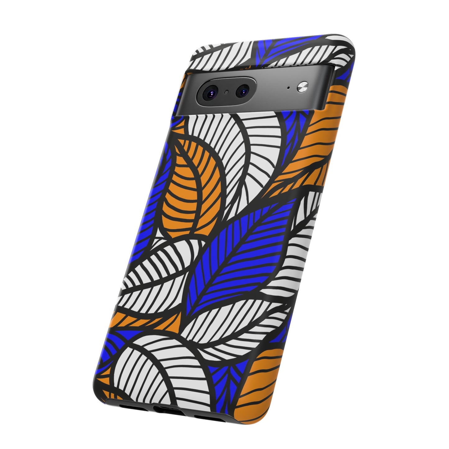 Blue Gold White  Leaf Ankara Google Pixel Tough Cases | African Google Pixel Case | Afrocentric Google Pixel Case