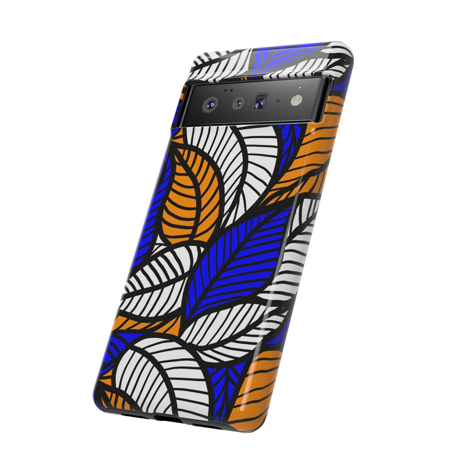 Blue Gold White  Leaf Ankara Google Pixel Tough Cases | African Google Pixel Case | Afrocentric Google Pixel Case