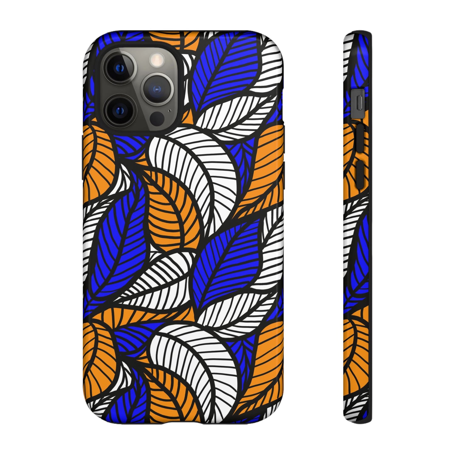 Blue Gold White Ankara Leaf iPhone Tough Cases | African iPhone Case | Afrocentric iPhone Case