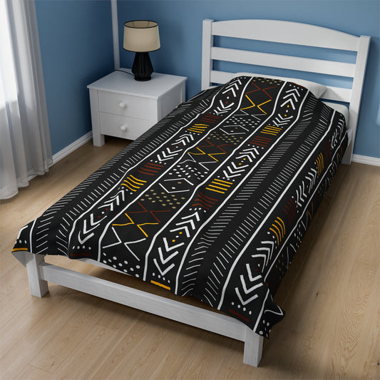 African Mudcloth Inspired Plush Blanket
