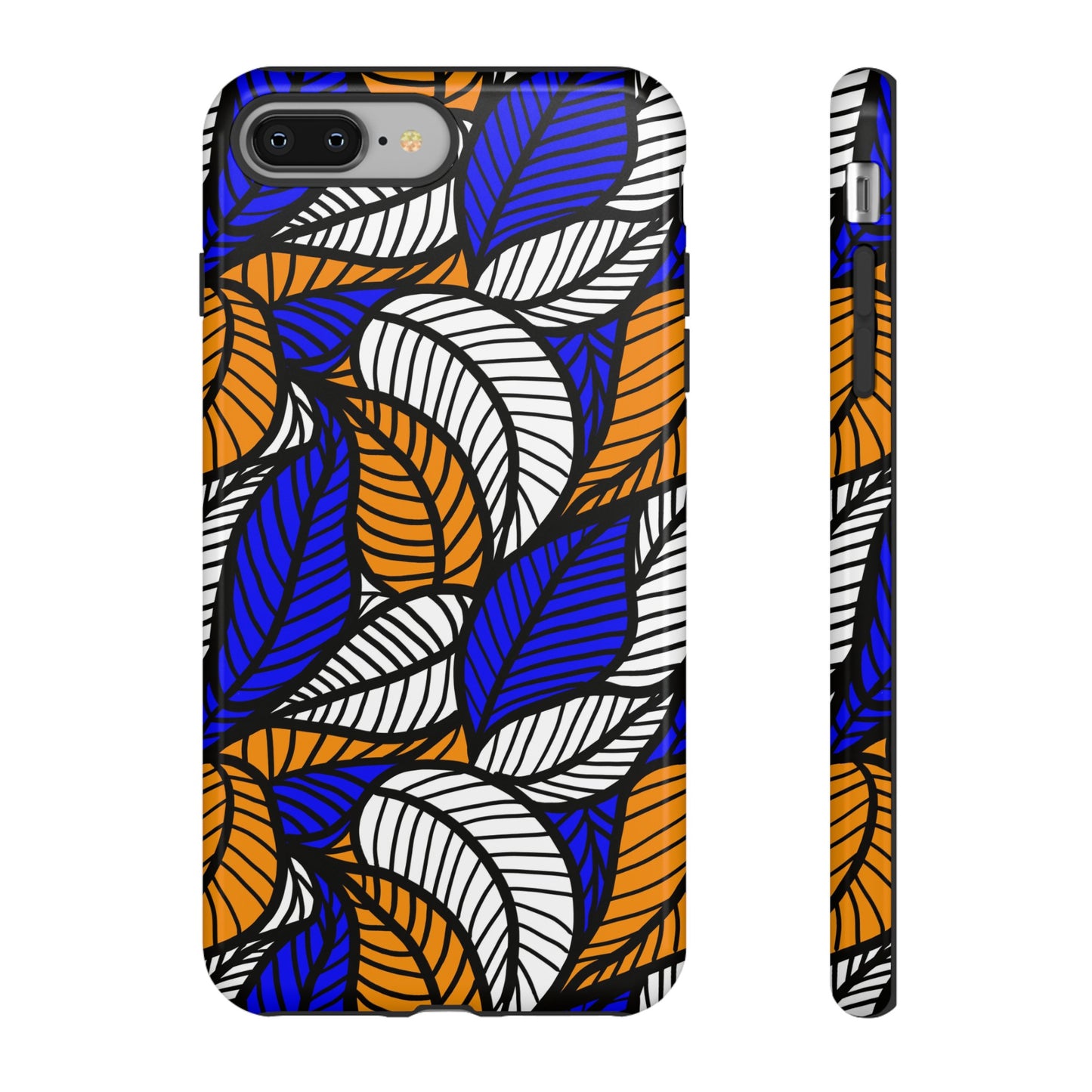 Blue Gold White Ankara Leaf iPhone Tough Cases | African iPhone Case | Afrocentric iPhone Case