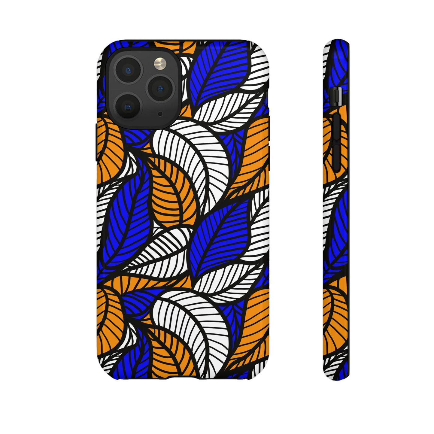 Blue Gold White Ankara Leaf iPhone Tough Cases | African iPhone Case | Afrocentric iPhone Case