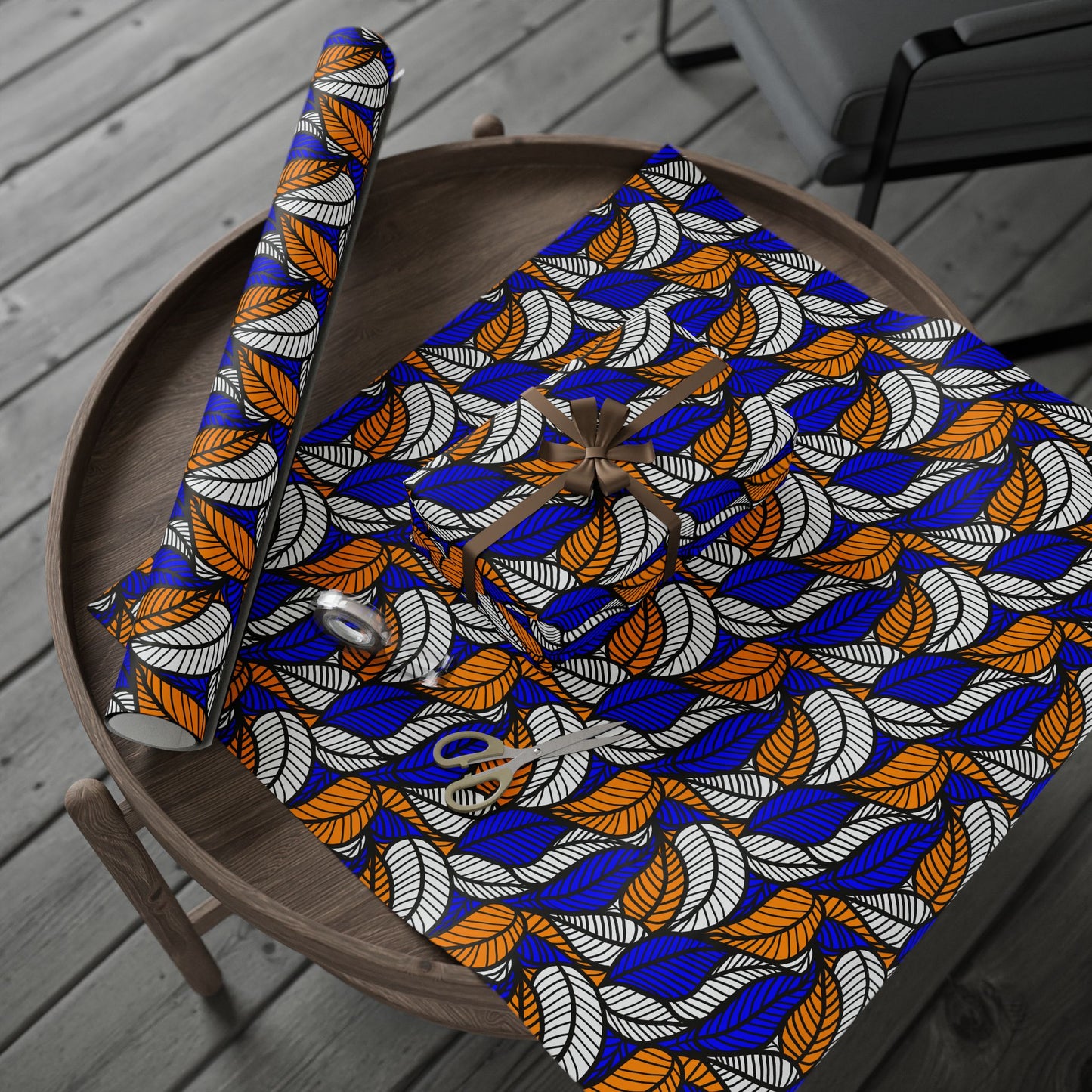 Blue Leaf Ankara Wrapping Papers | African Wrapping Paper | Afrocentric Wrapping Paper