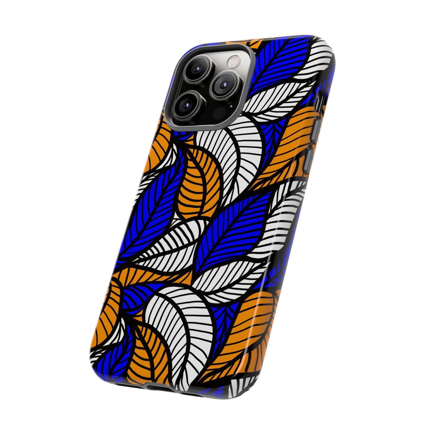 Blue Gold White Ankara Leaf iPhone Tough Cases | African iPhone Case | Afrocentric iPhone Case