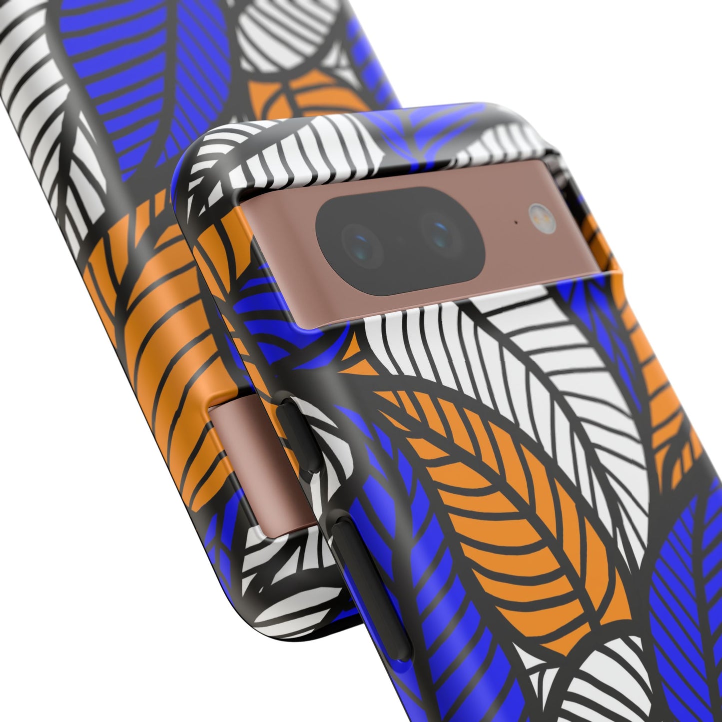 Blue Gold White  Leaf Ankara Google Pixel Tough Cases | African Google Pixel Case | Afrocentric Google Pixel Case