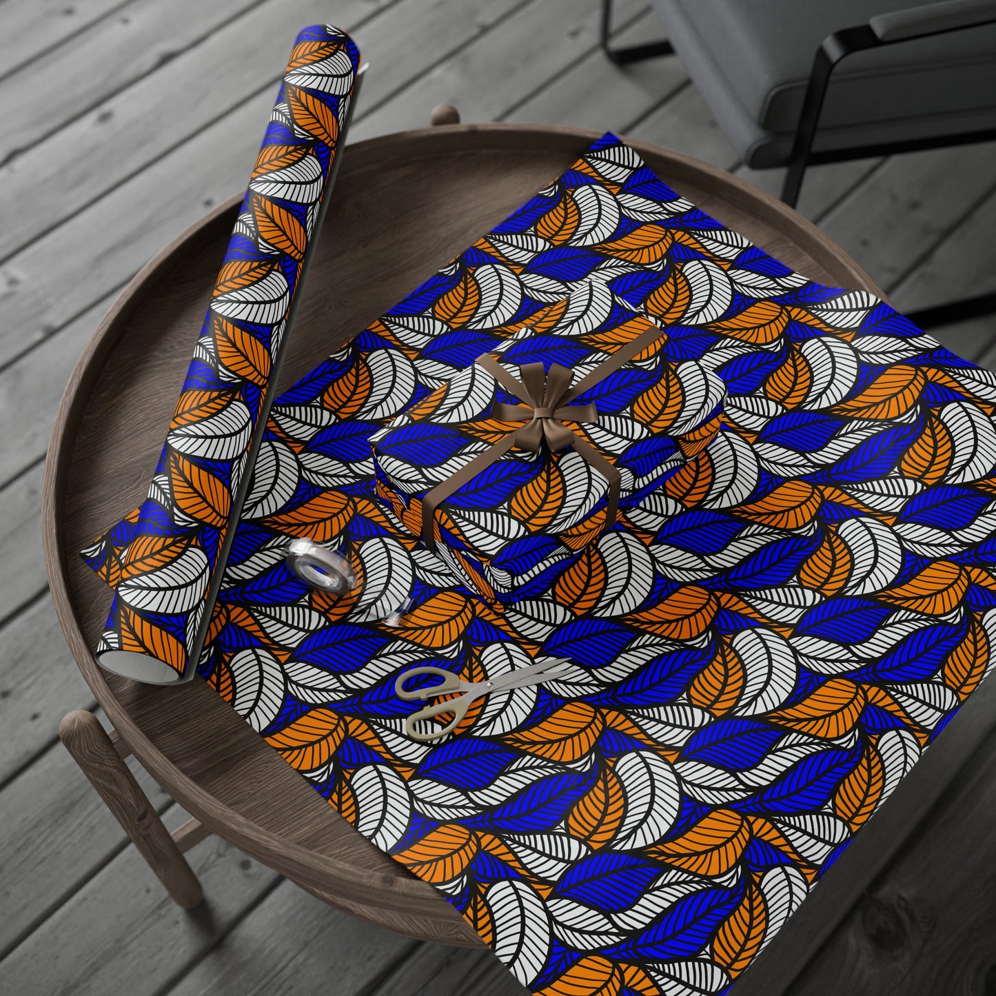 Blue Leaf Ankara Wrapping Papers | African Wrapping Paper | Afrocentric Wrapping Paper
