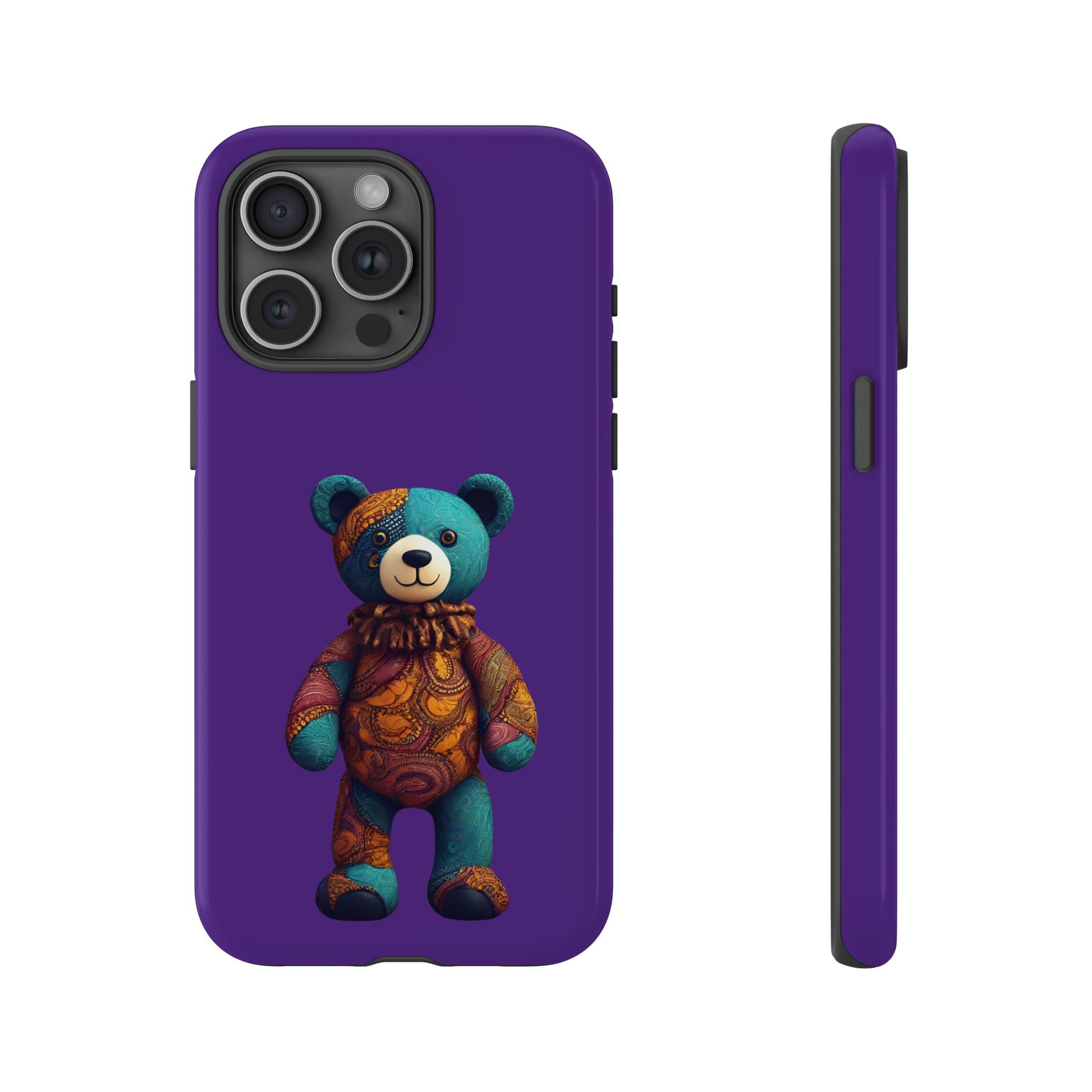 Purple and Blue Bear iPhone Tough Cases | Ankara Bear iPhone Case | Afrocentric iPhone Case