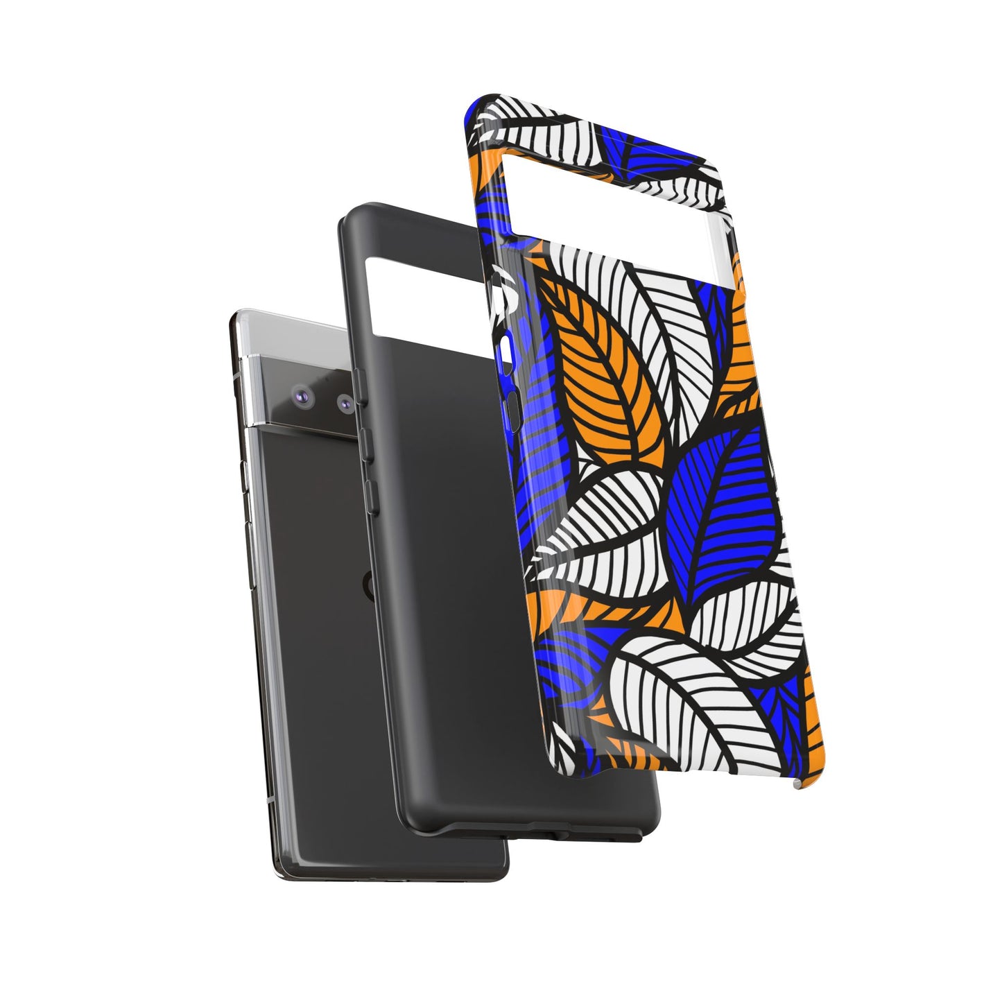 Blue Gold White  Leaf Ankara Google Pixel Tough Cases | African Google Pixel Case | Afrocentric Google Pixel Case