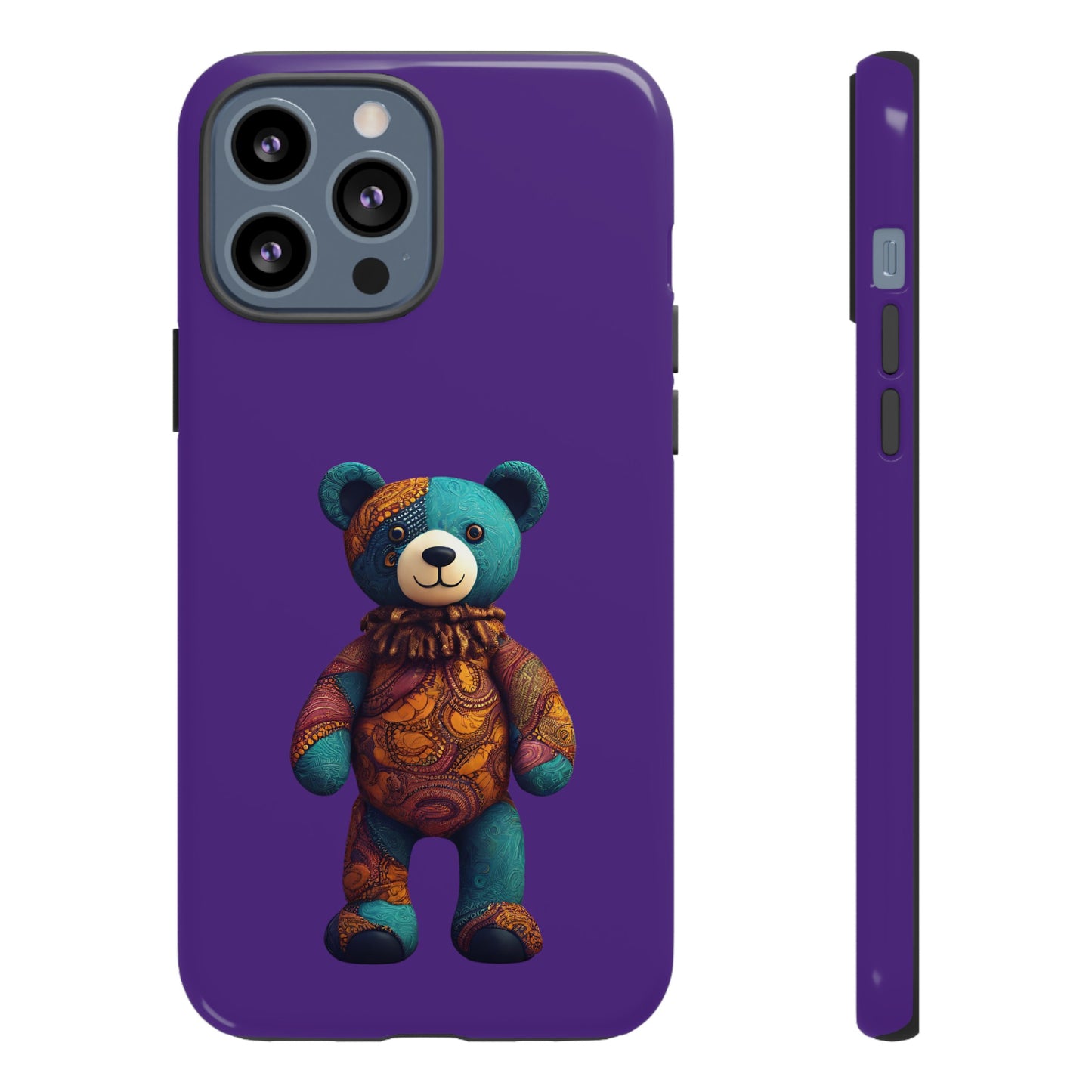 Purple and Blue Bear iPhone Tough Cases | Ankara Bear iPhone Case | Afrocentric iPhone Case