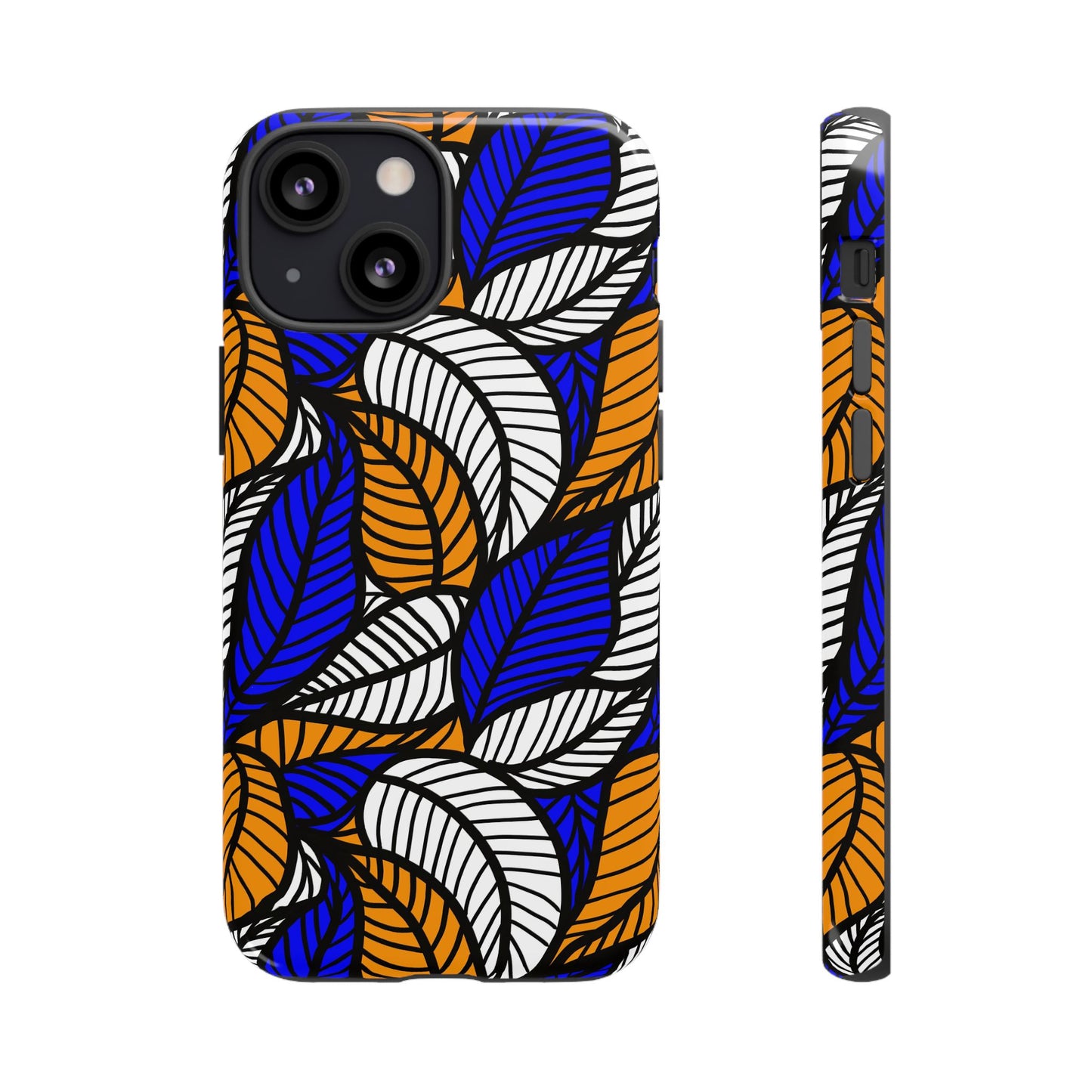 Blue Gold White Ankara Leaf iPhone Tough Cases | African iPhone Case | Afrocentric iPhone Case